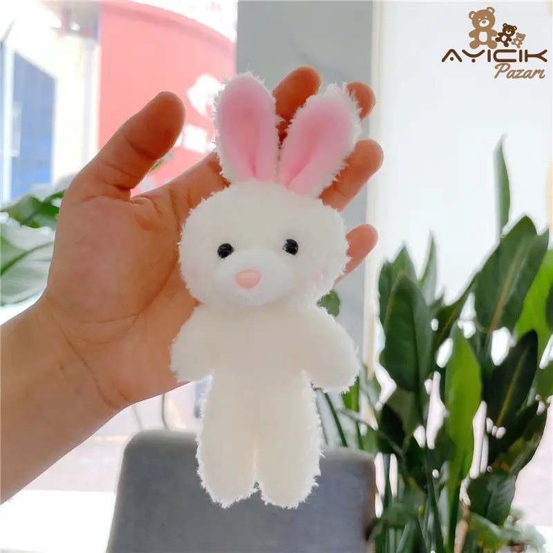 Pembe Kulaklı Beyaz Sevimli Tavşan Anahtarlık 12'li Paket