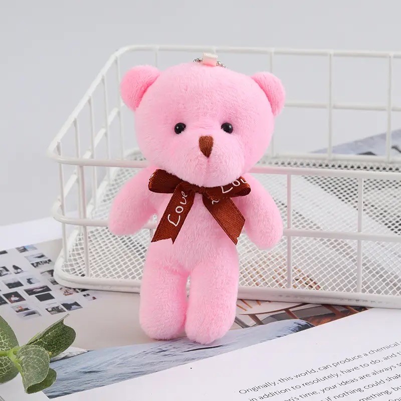 11cm Düz Papyonlu Ayı Pembe Renk 12'li Paket