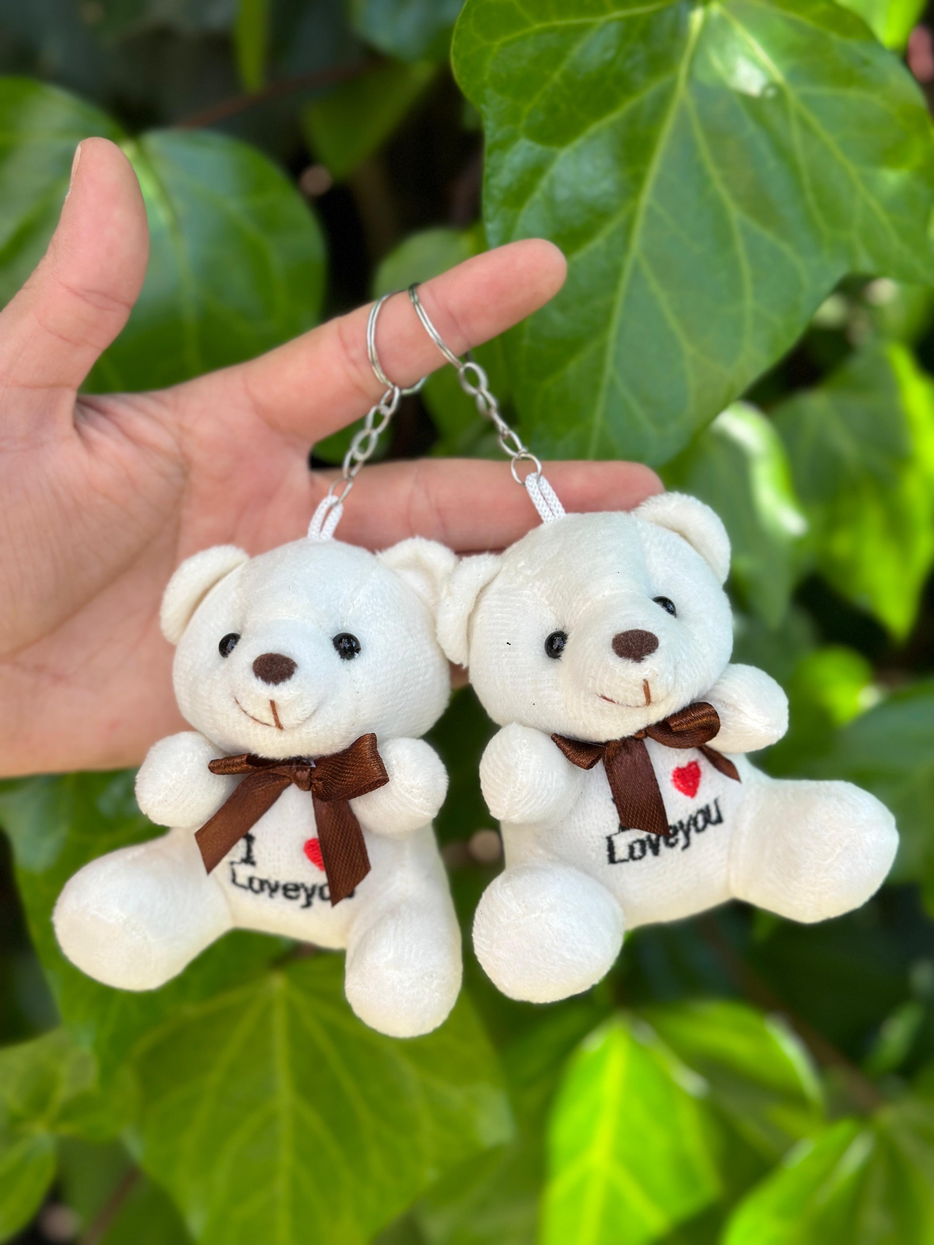 Ayıcık Pelüş Anahtarlık 10 cm "i Love You" Yazılı Beyaz Renk (12'li Paket)