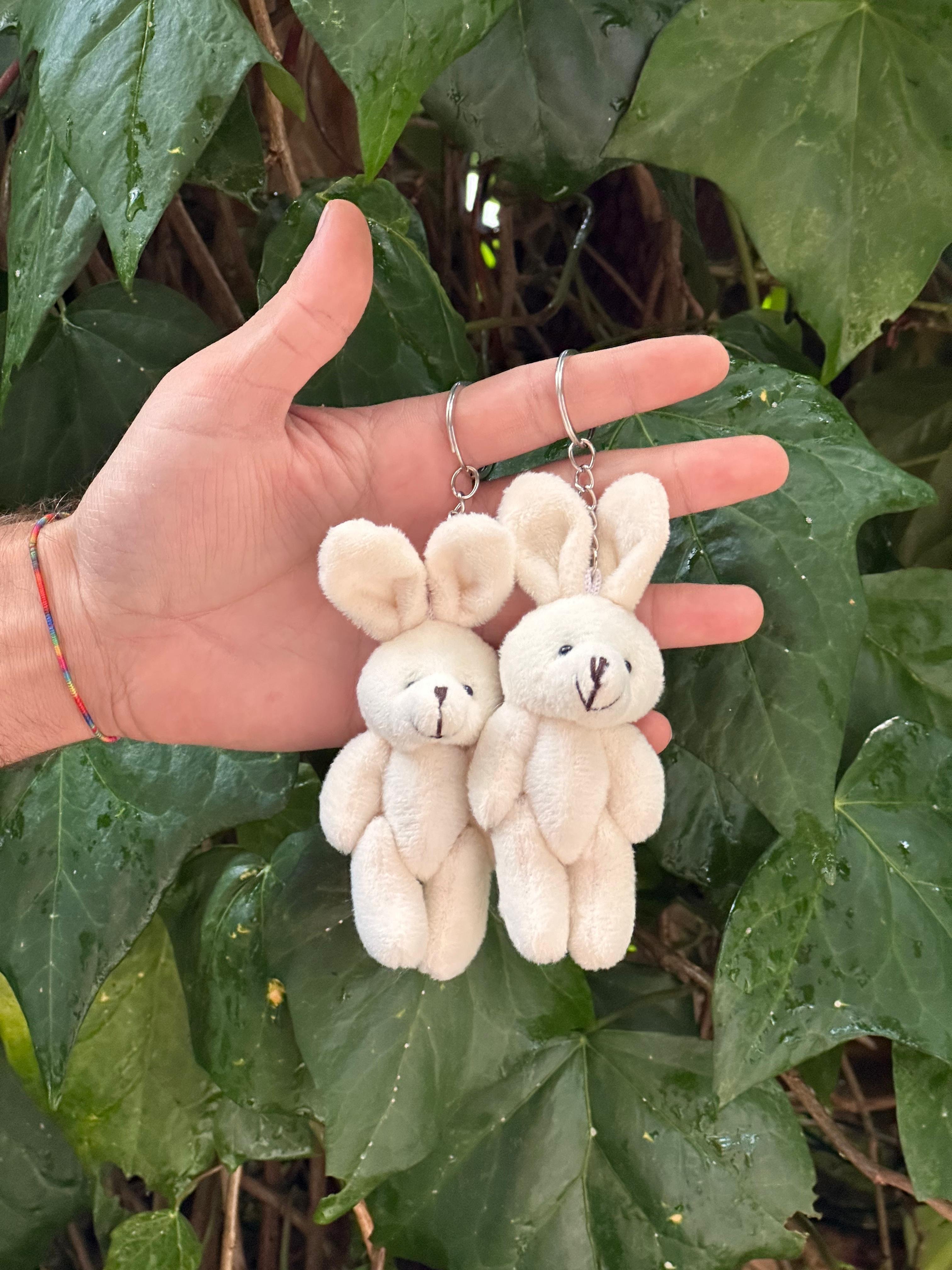 10 cm Ayakta Pelüş Tavşan Anahtarlık Krem Renk 12'li Paket