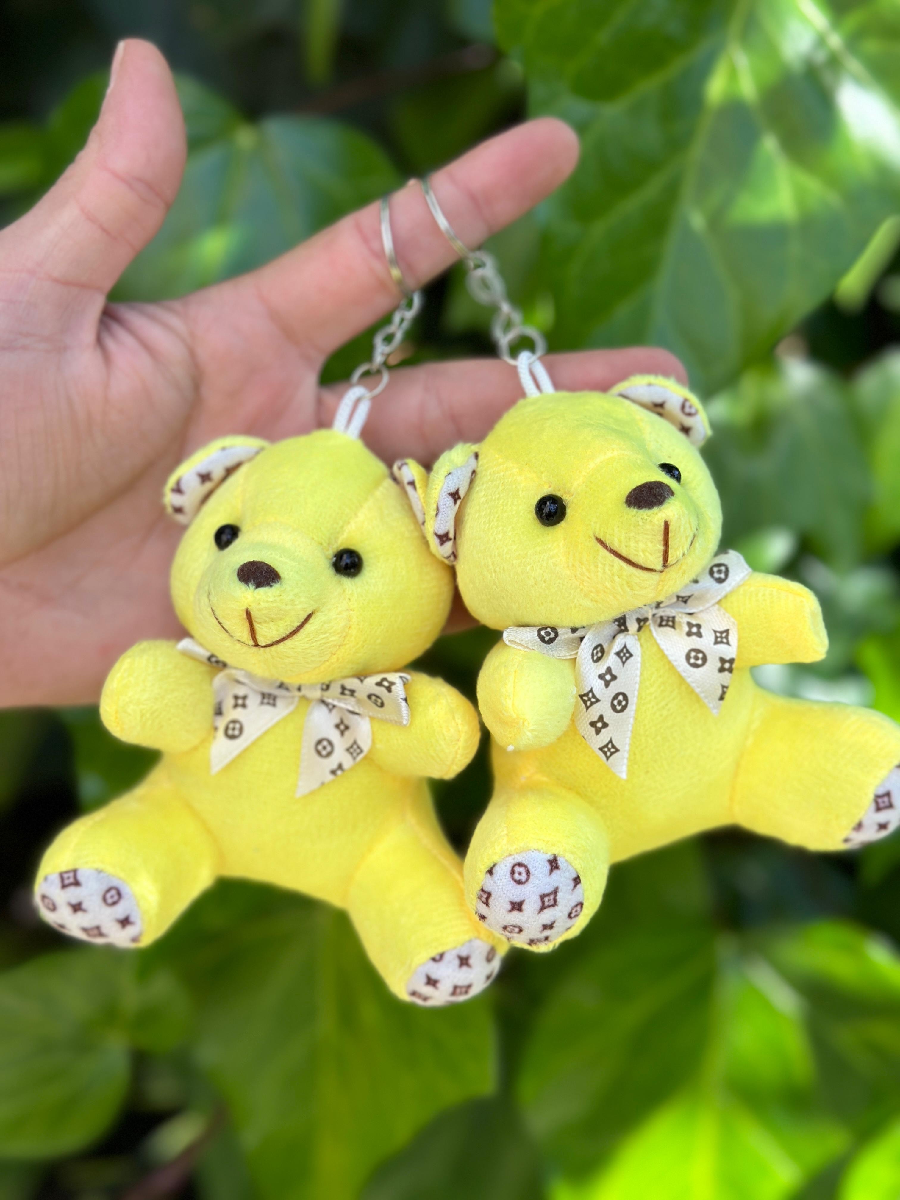 10 cm Yıldız Desenli Pelüş Ayıcık Anahtarlık Sarı Renk 12'li Paket