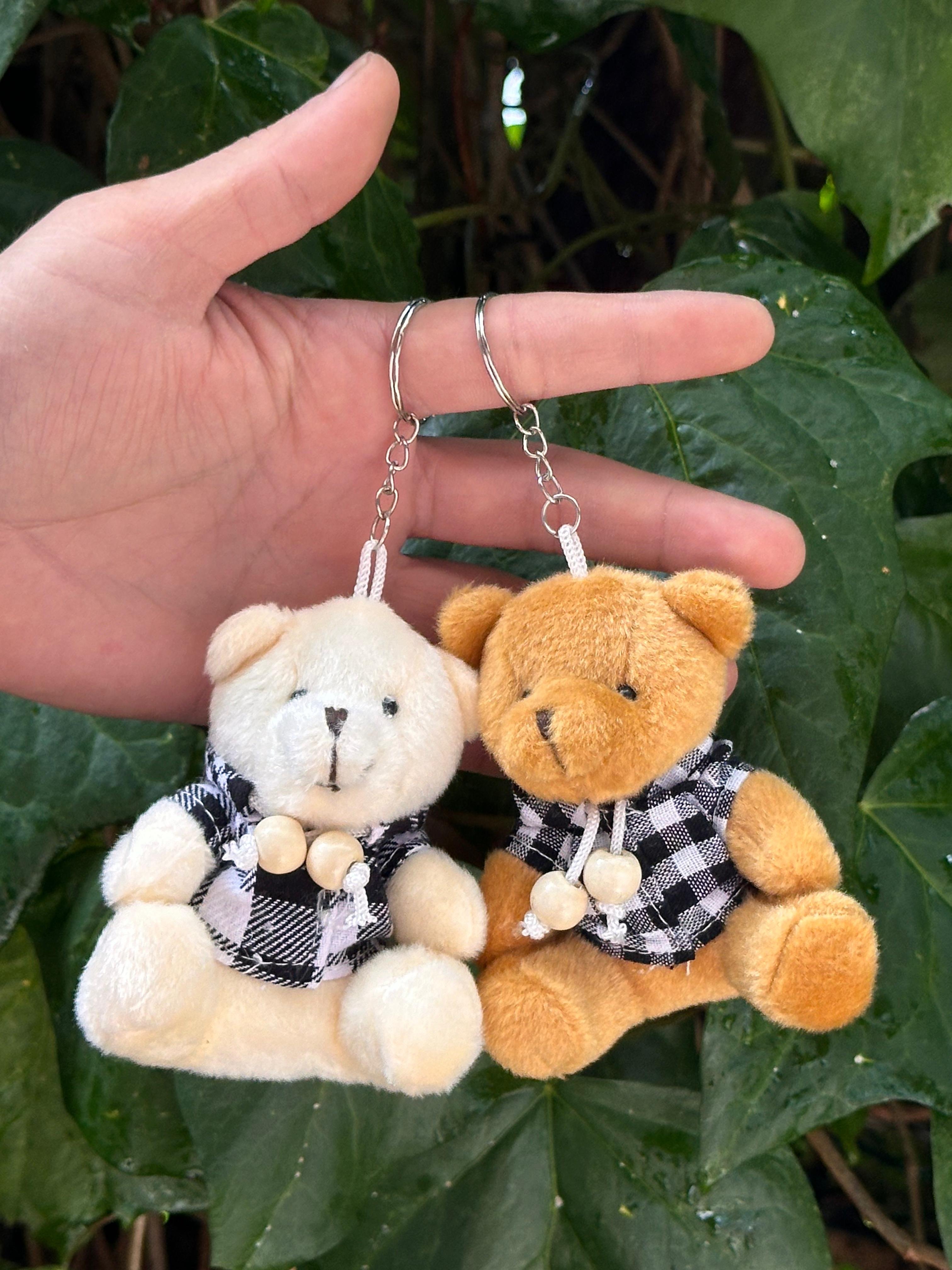 Elbiseli 10 cm Pelüş Ayıcık Anahtarlık Kahve 12'li Paket