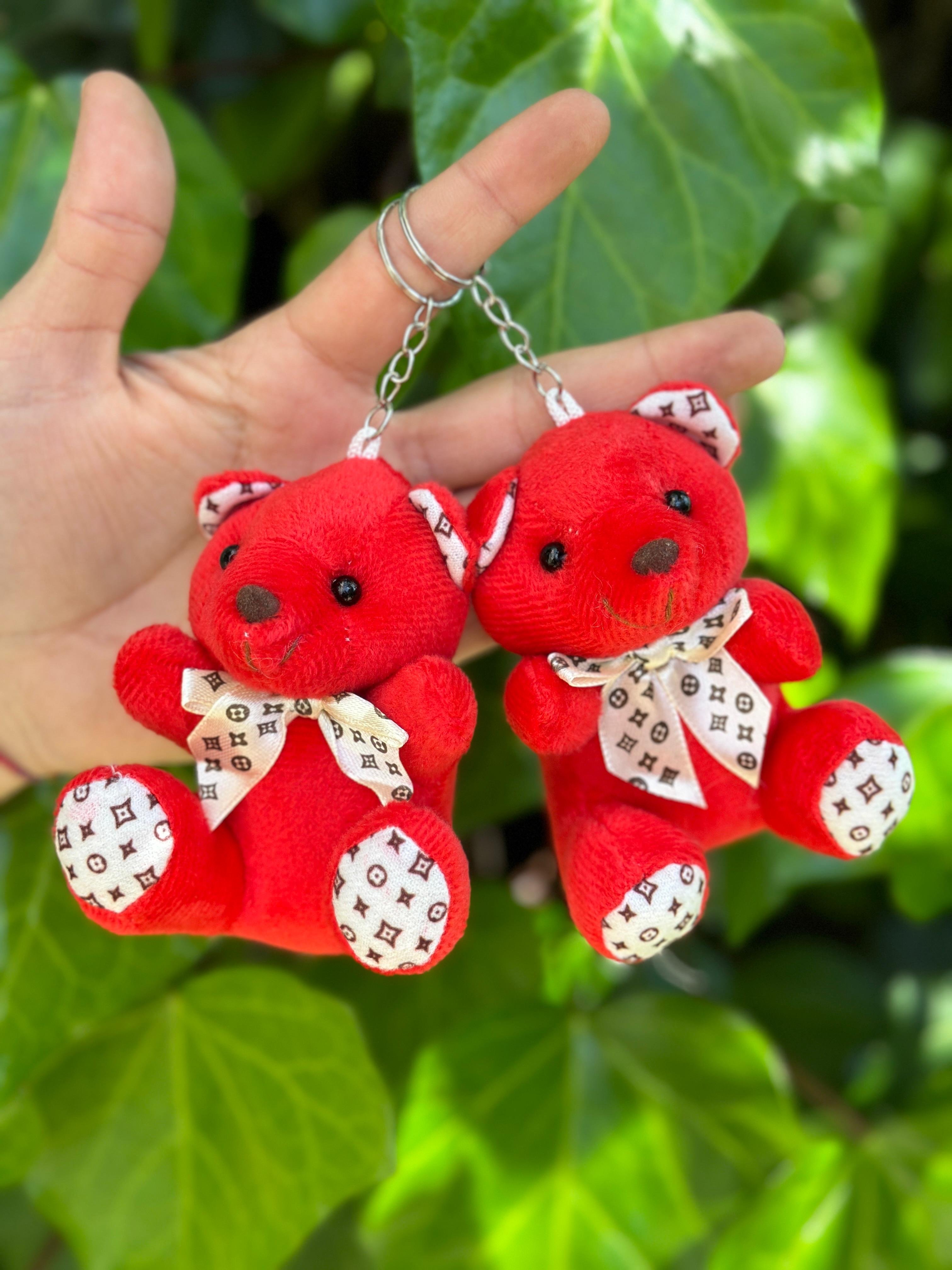10 cm Yıldız Desenli Pelüş Ayıcık Anahtarlık Kırmızı Renk 12'li Paket