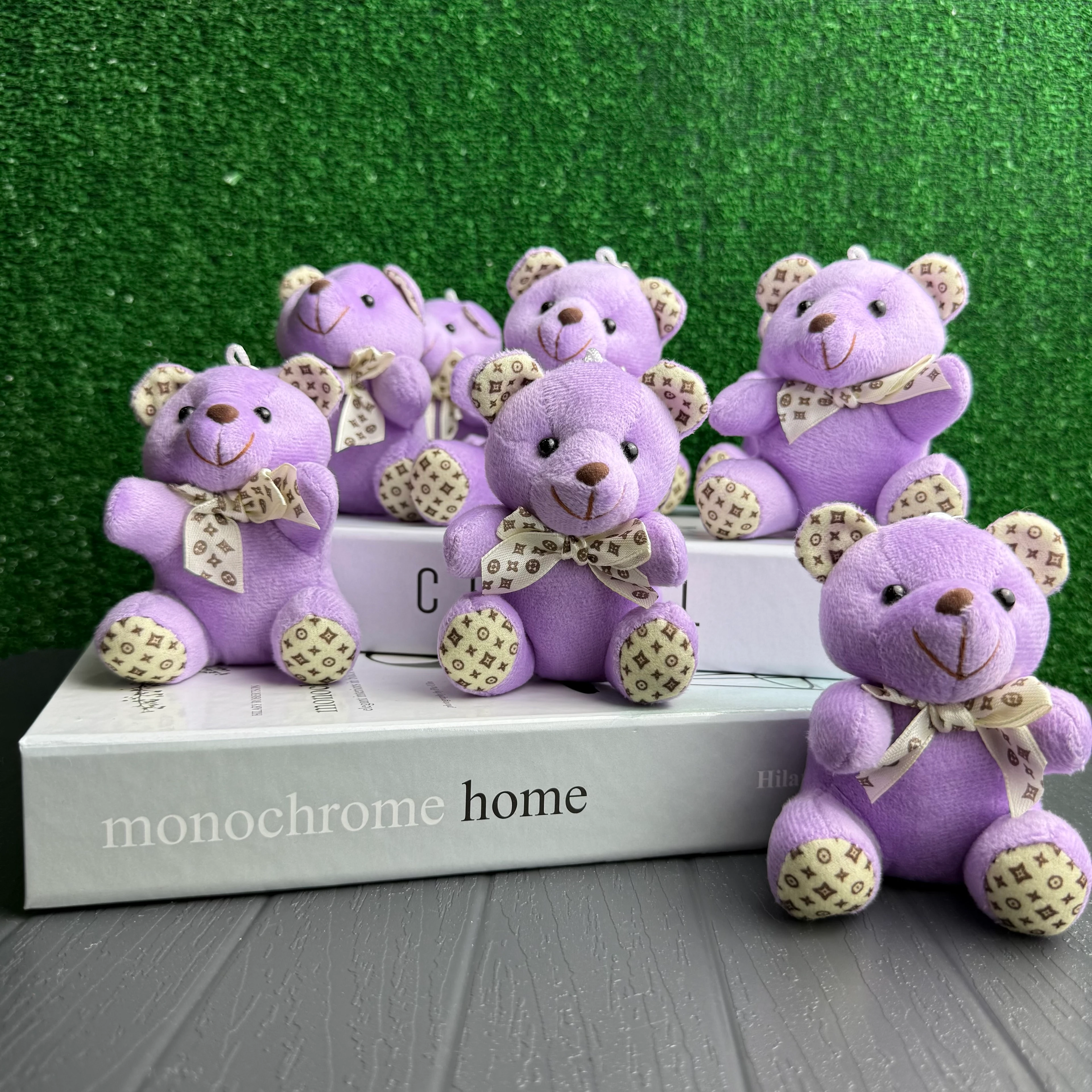 10 cm Yıldız Desenli Pelüş Ayıcık Anahtarlık Mor Renk 12'li Paket