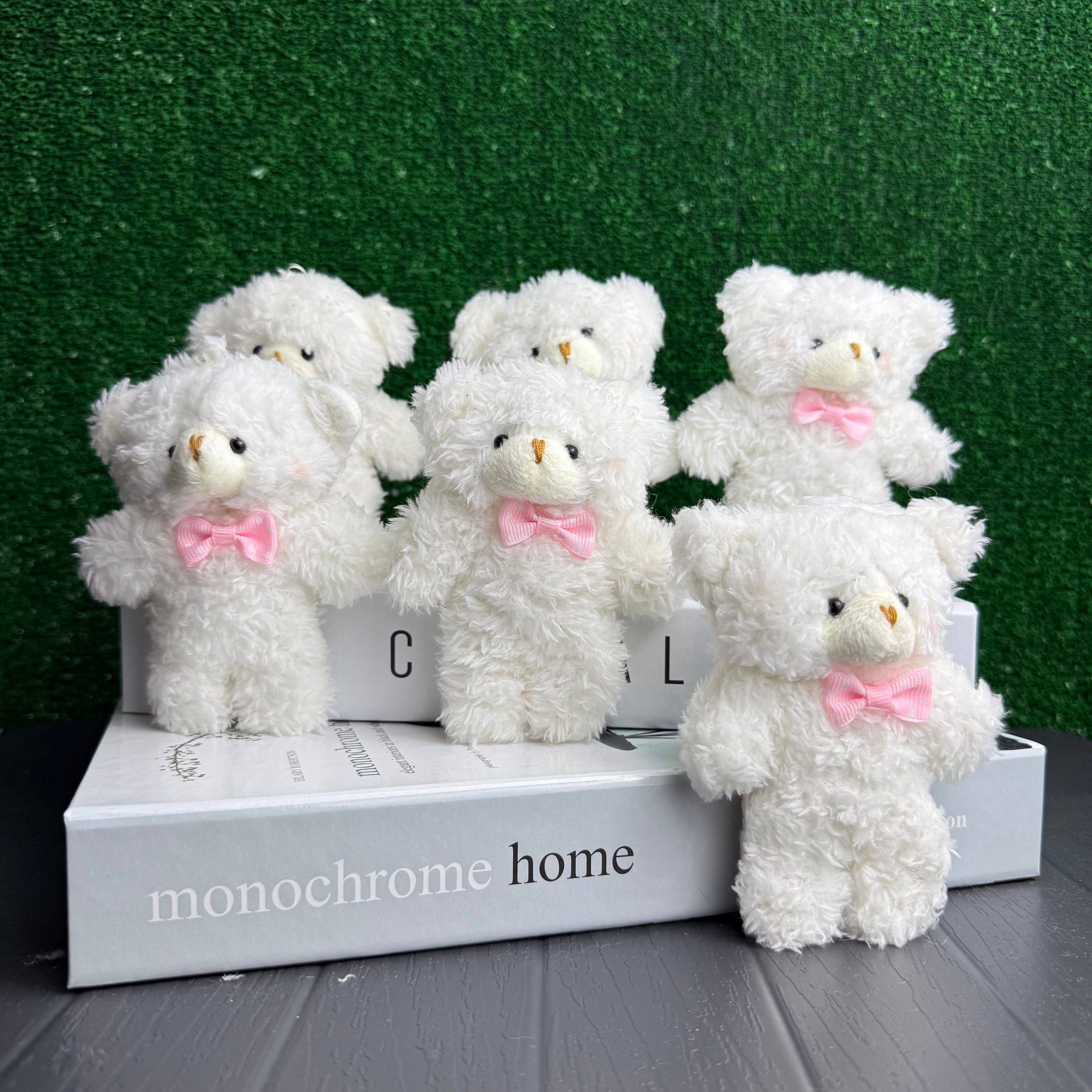 Pembe Papyonlu Peluş Ayıcık Anahtarlık 12'li Paket