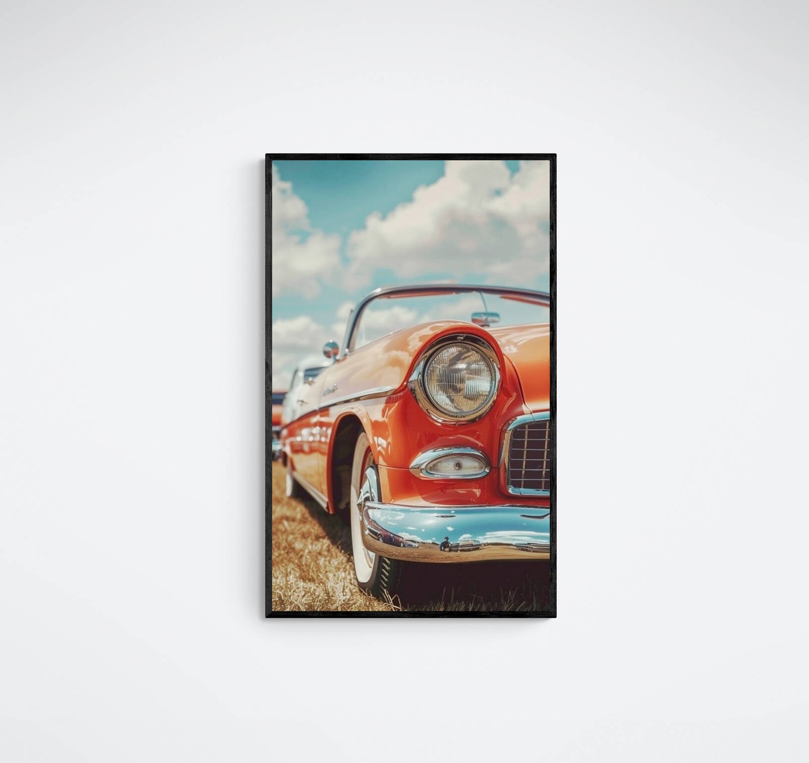 Orange Classic Car - Canvas Paintings