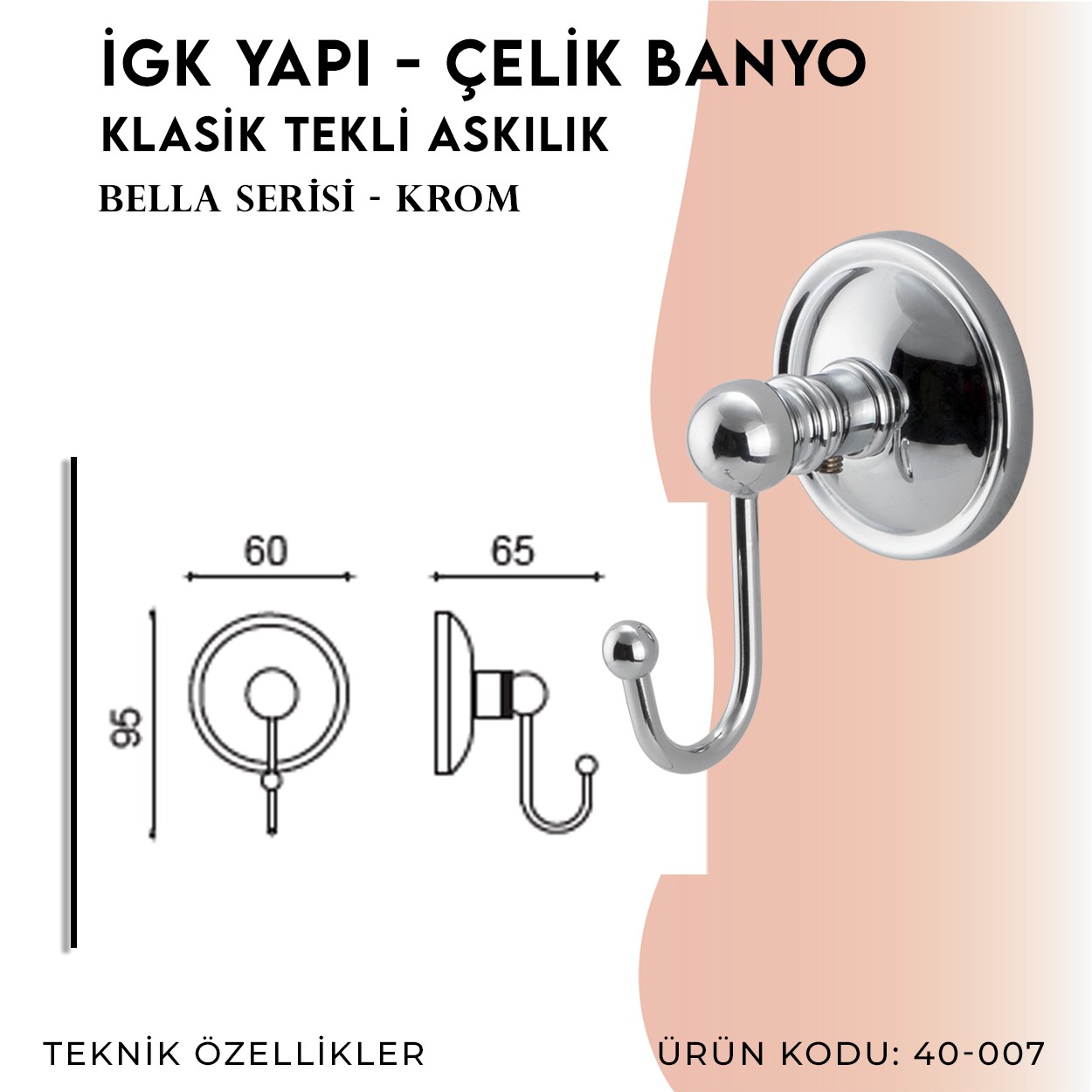 İGK YAPI | CLK Banyo Bella Klasik Tekli Askılık (40-007)