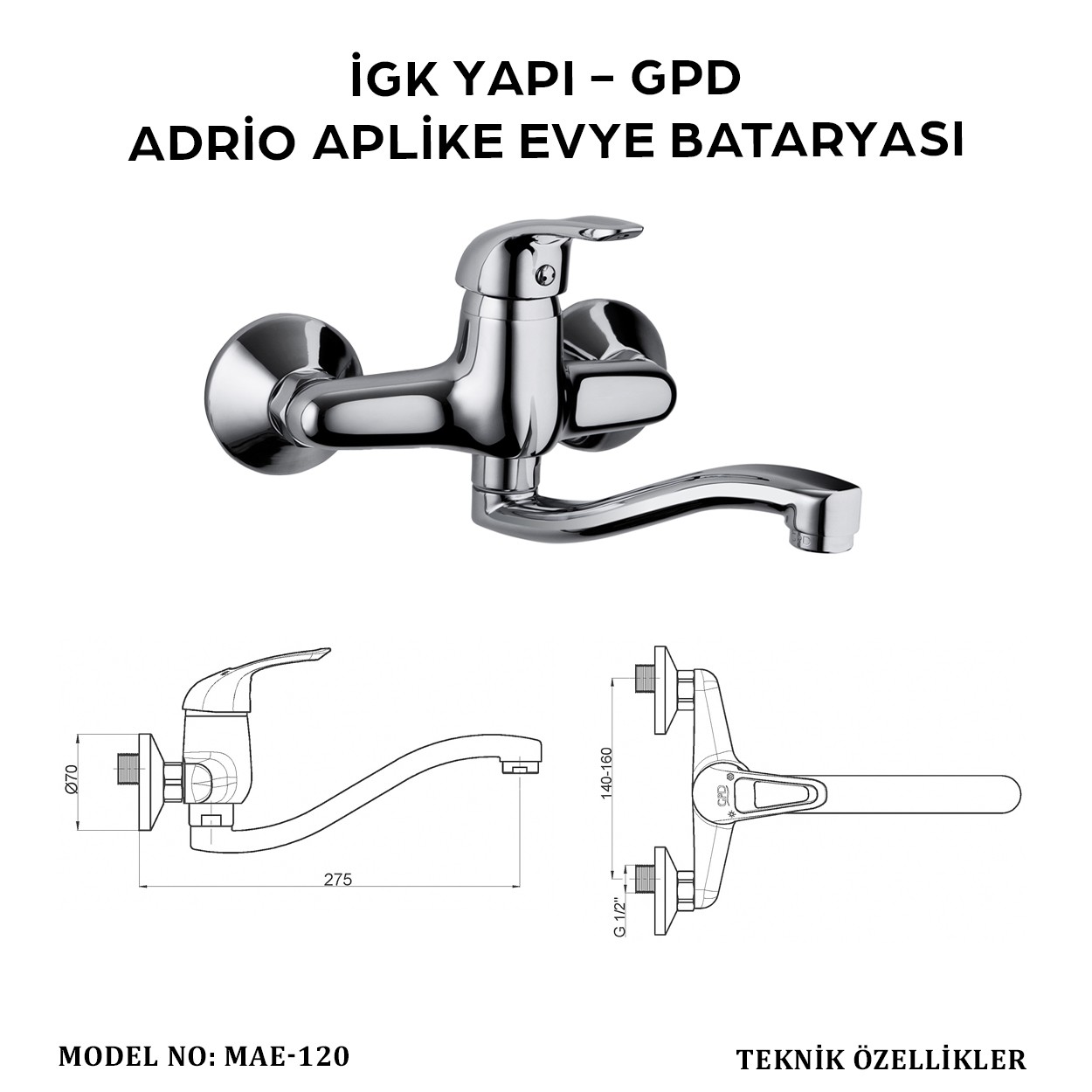 İGK YAPI - GPD MAE120 ADRİO APLİKE EVİYE BATARYASI