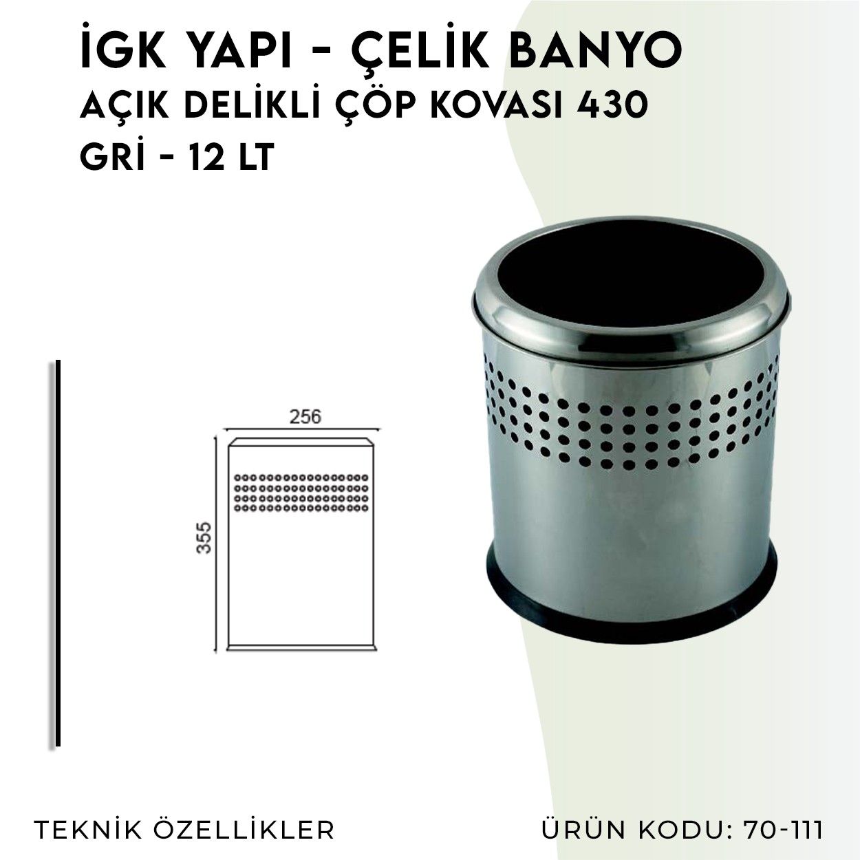 İGK YAPI | CLK Banyo Açık Delikli Çöp Kovası 12lt Gri (70-111)