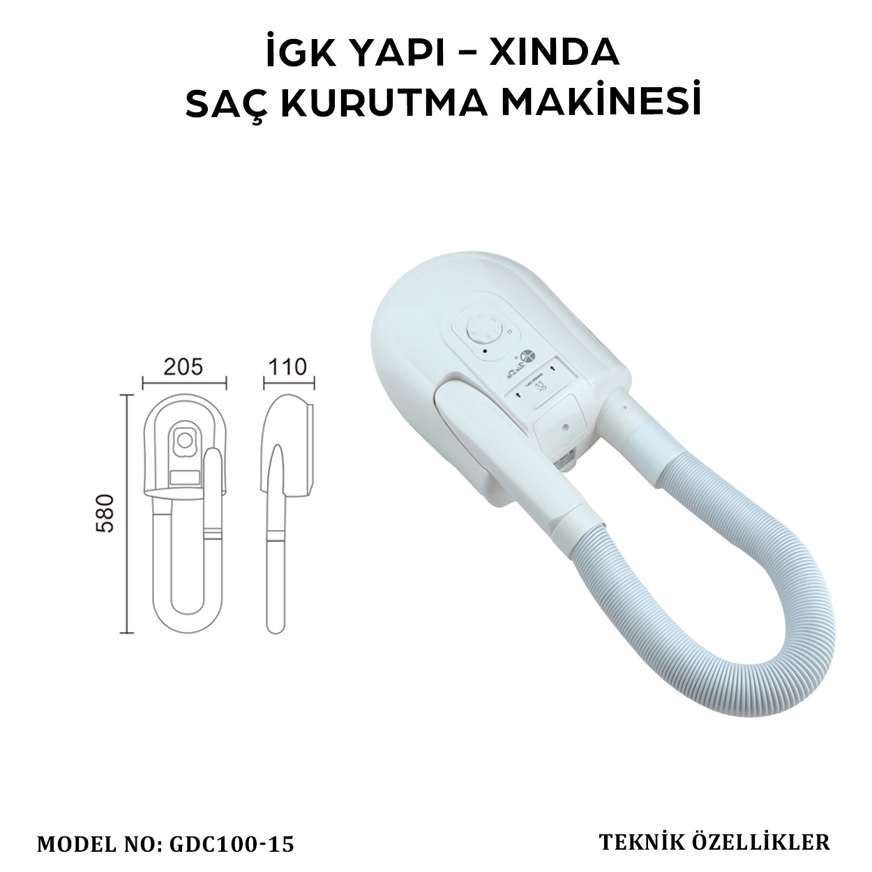 İGK YAPI – XINDA HORTUMLU SAÇ KURUTMA MAKİNESİ (GDC100-15)