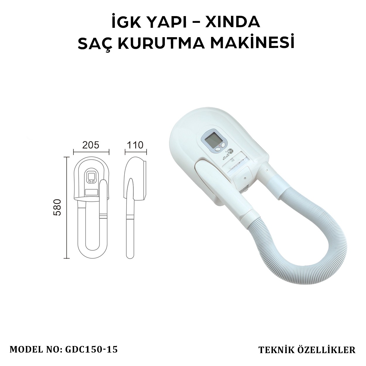 İGK YAPI – XINDA HORTUMLU SAÇ KURUTMA MAKİNESİ (GDC150-15)