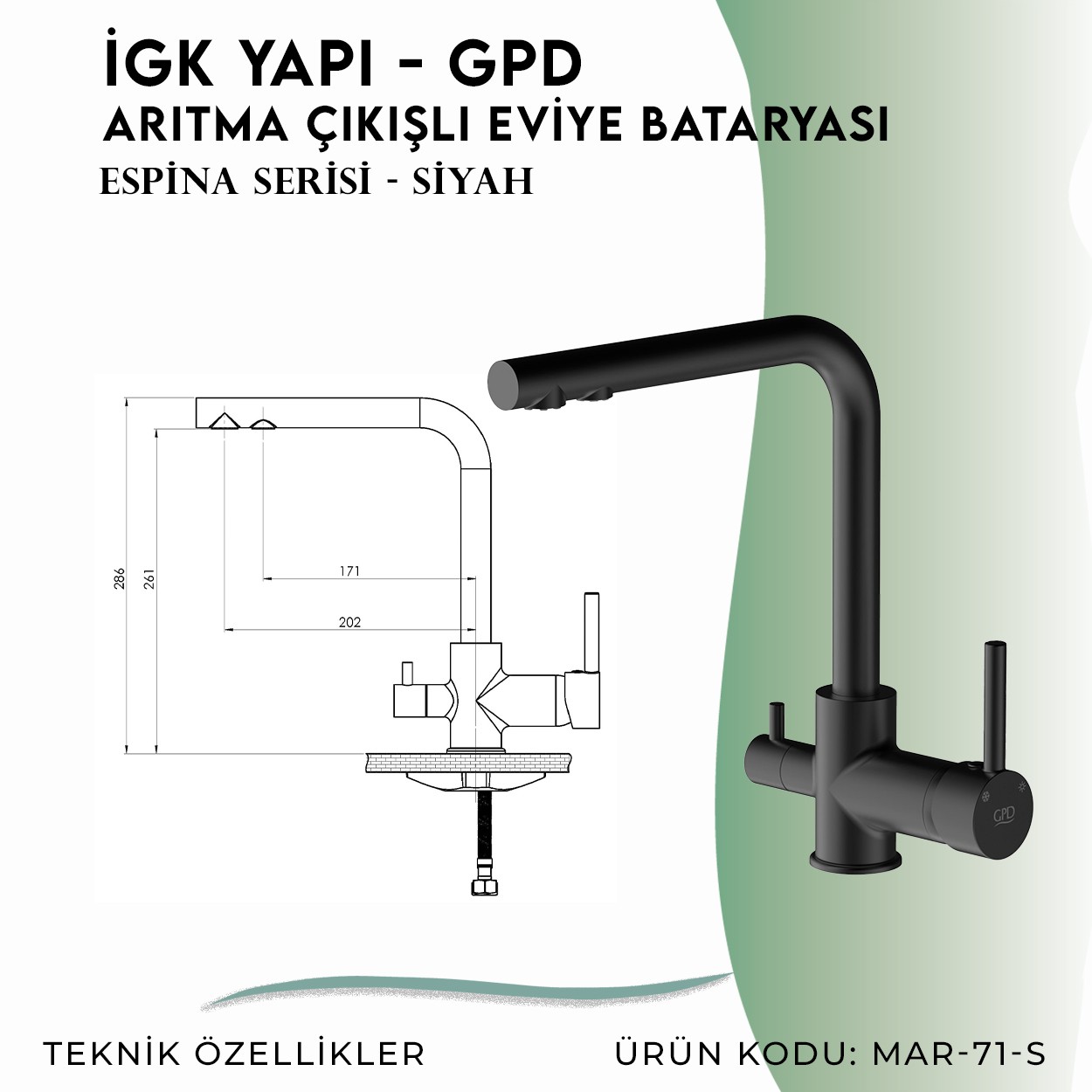 İGK YAPI - GPD MAR71-S Espina Arıtma Çıkışlı Eviye Bataryası