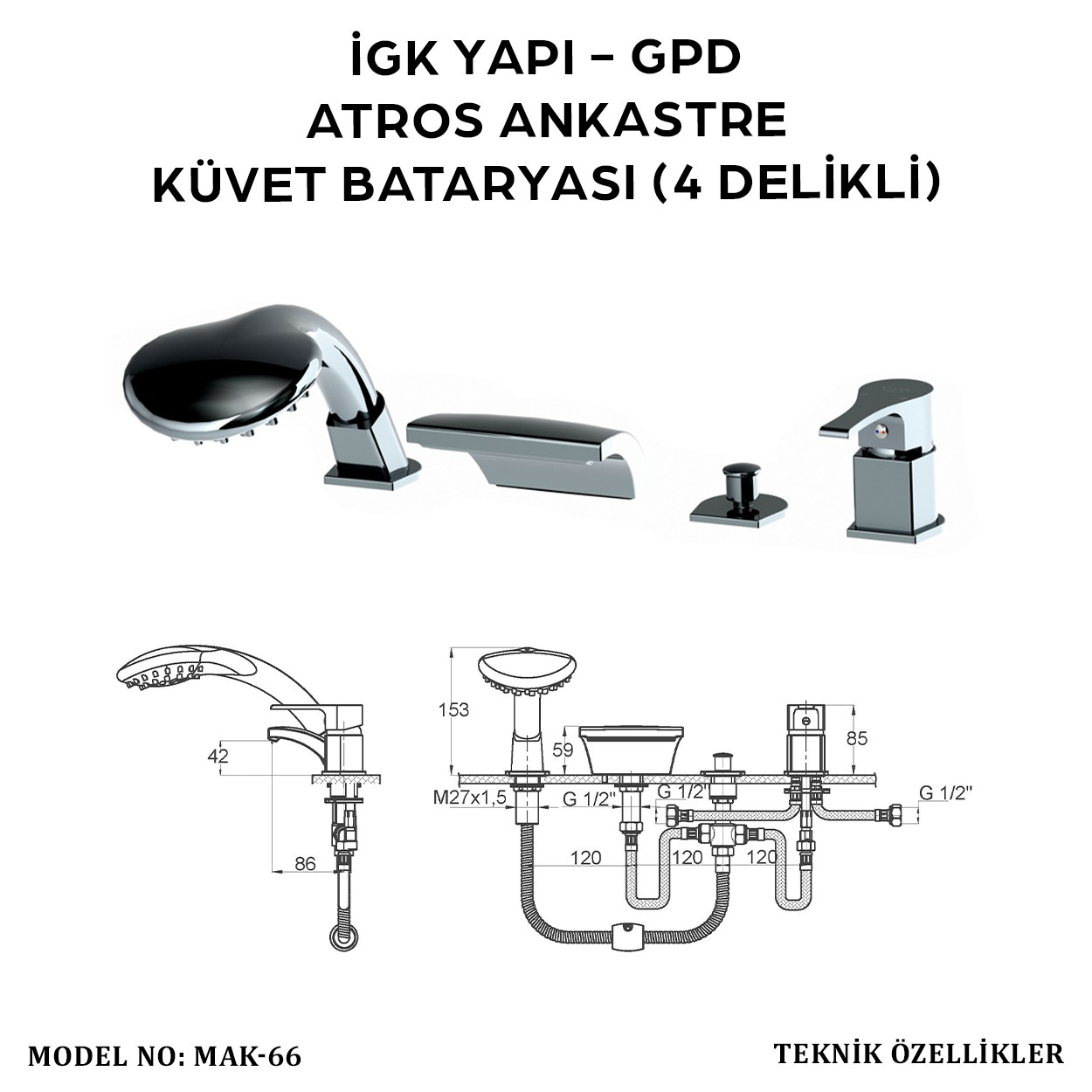 İGK YAPI - GPD MAK66 ATROS ANKASTRE KÜVET BATARYASI (4 DELİKLİ)