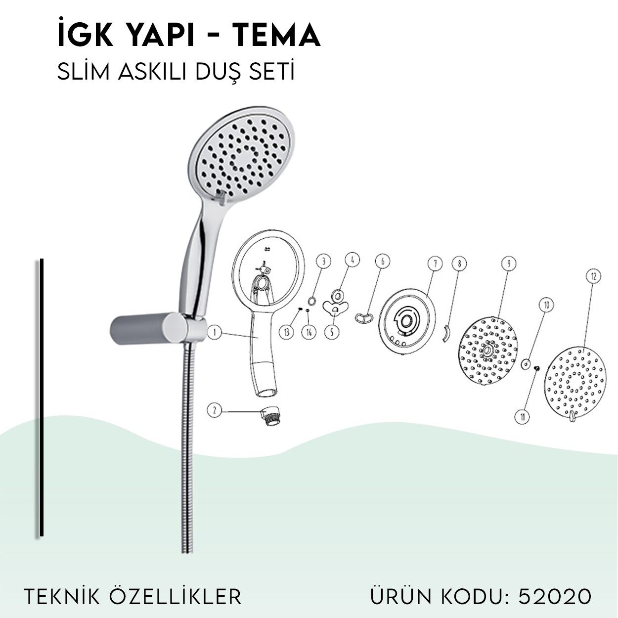 İGK YAPI - TEMA Slim Askılı Duş Seti (52020)