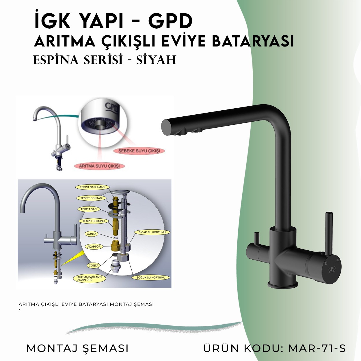 İGK YAPI - GPD MAR71-S Espina Arıtma Çıkışlı Eviye Bataryası