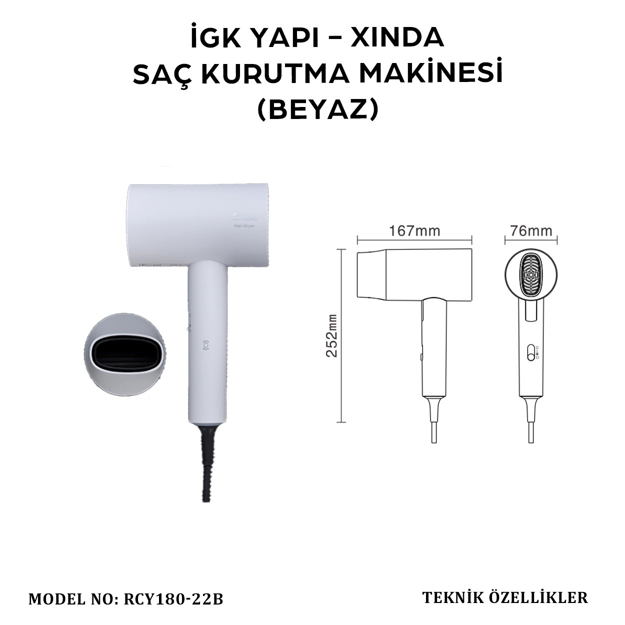 İGK YAPI – XINDA KATLANIR SAÇ KURUTMA MAKİNESİ (RCY180-22B)