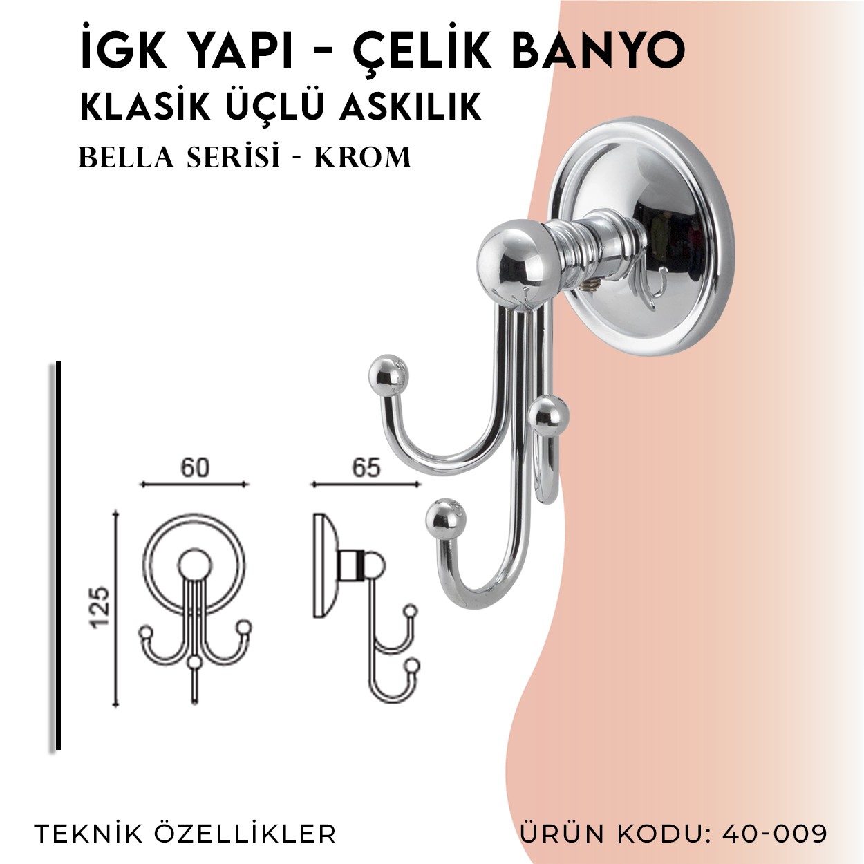 İGK YAPI | CLK Banyo Bella Klasik Üçlü Askılık (40-009)