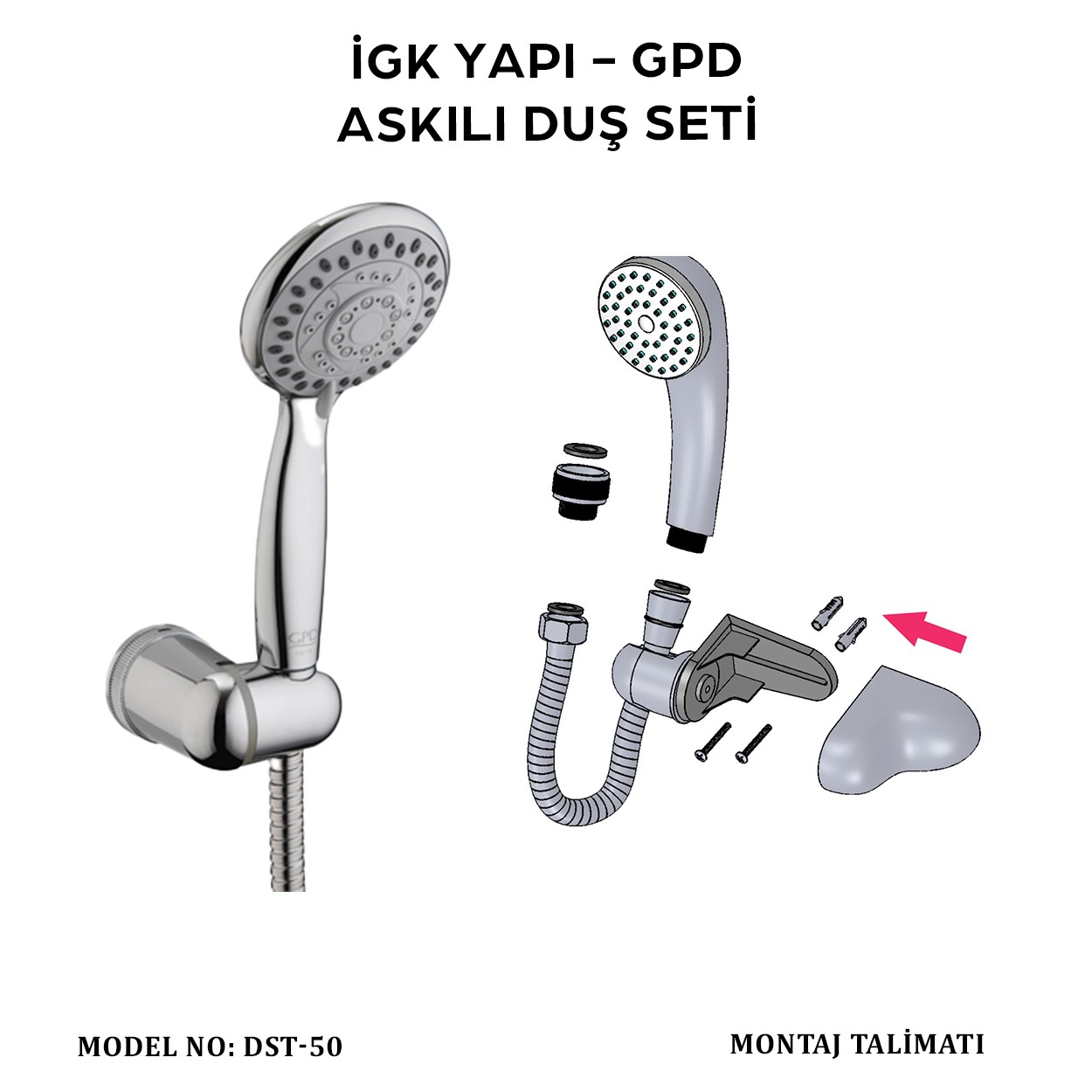 İGK YAPI - GPD DST50 ASKILI DUŞ SETİ (5 FONKSİYONLU ø85)