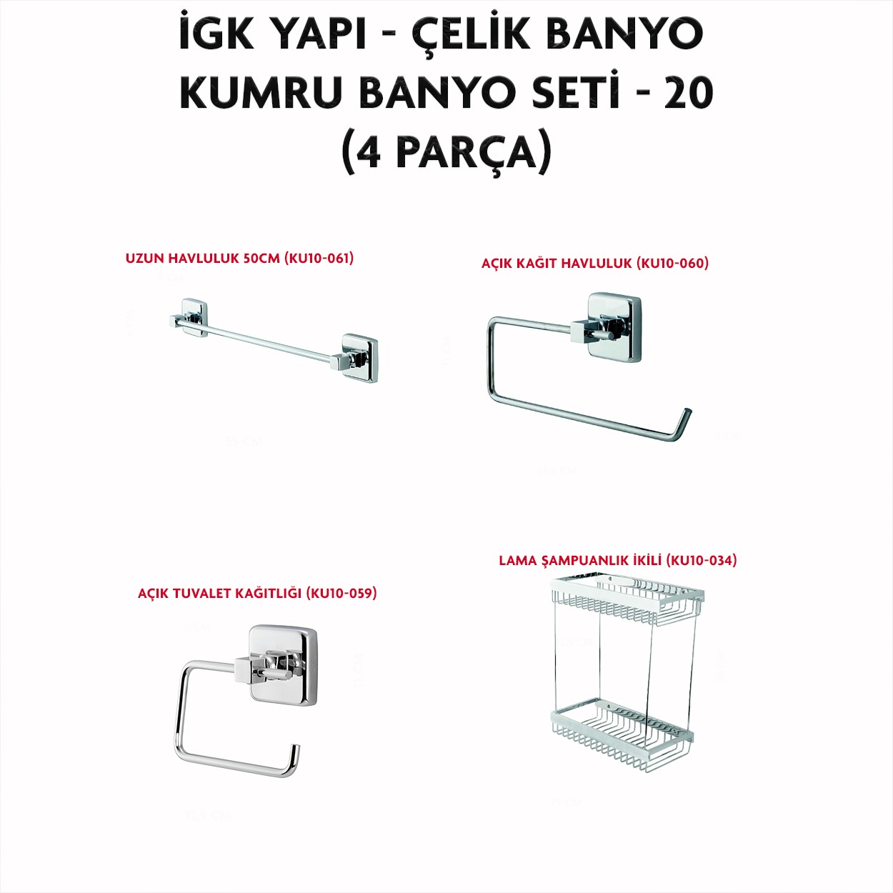 İGK YAPI - CLK Banyo Kumru Serisi Banyo Aksesuar Seti -20(4 Parça)