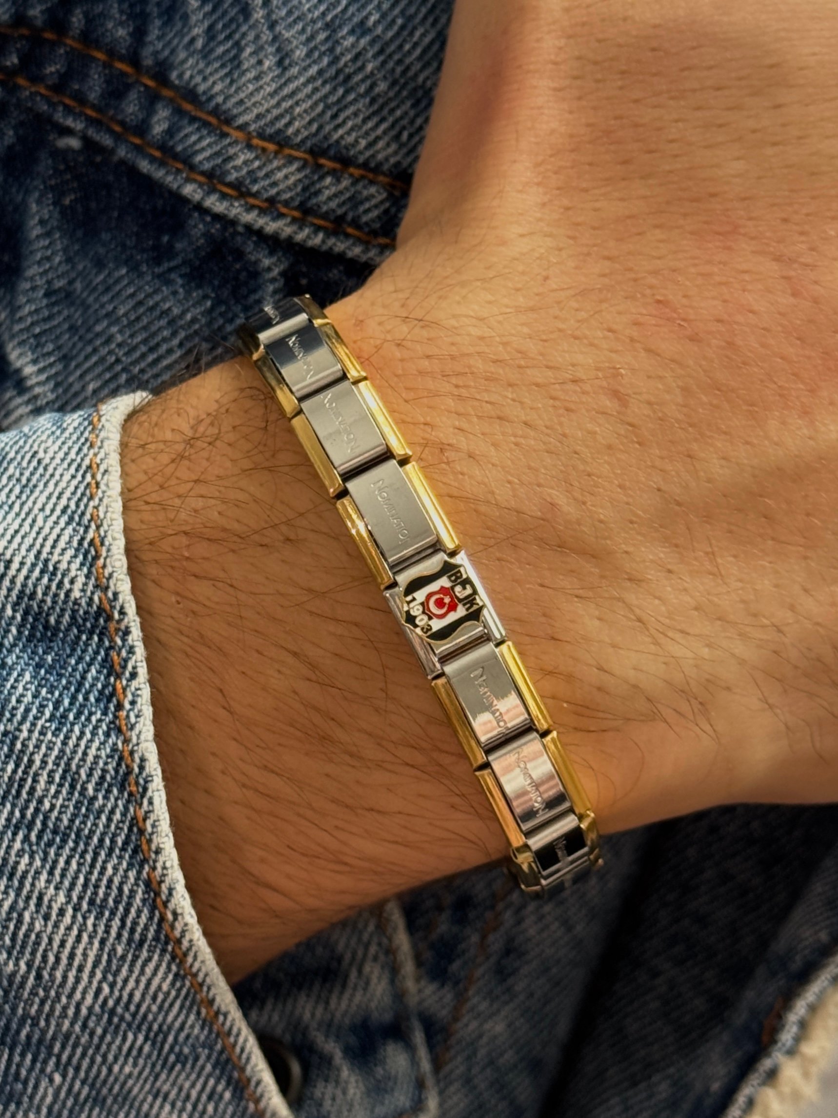 Çelik Beşiktaş Charm Gold Kenarlı İtalyan Bileklik (Unisex)