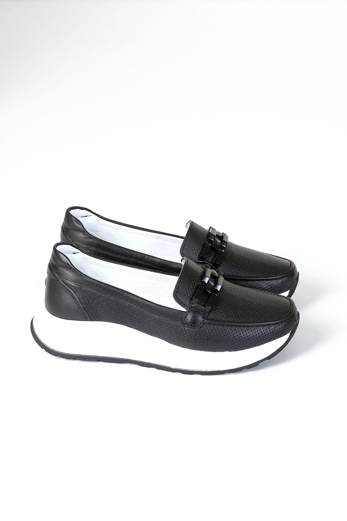 Hakiki Deri Hafif Taban Toka Detaylı Ayakkabı - Siyah