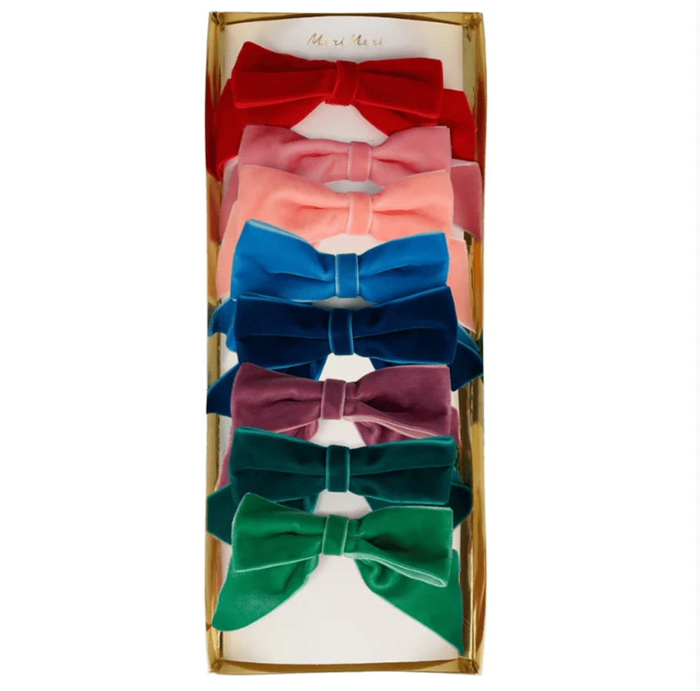 Radiant Velvet Bow Hair Clips - Parlak Kadife Fiyonklu Tokalar