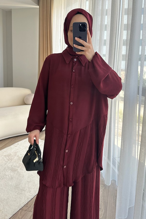 Kadın İkili Takım Geniş Kesim Bordo