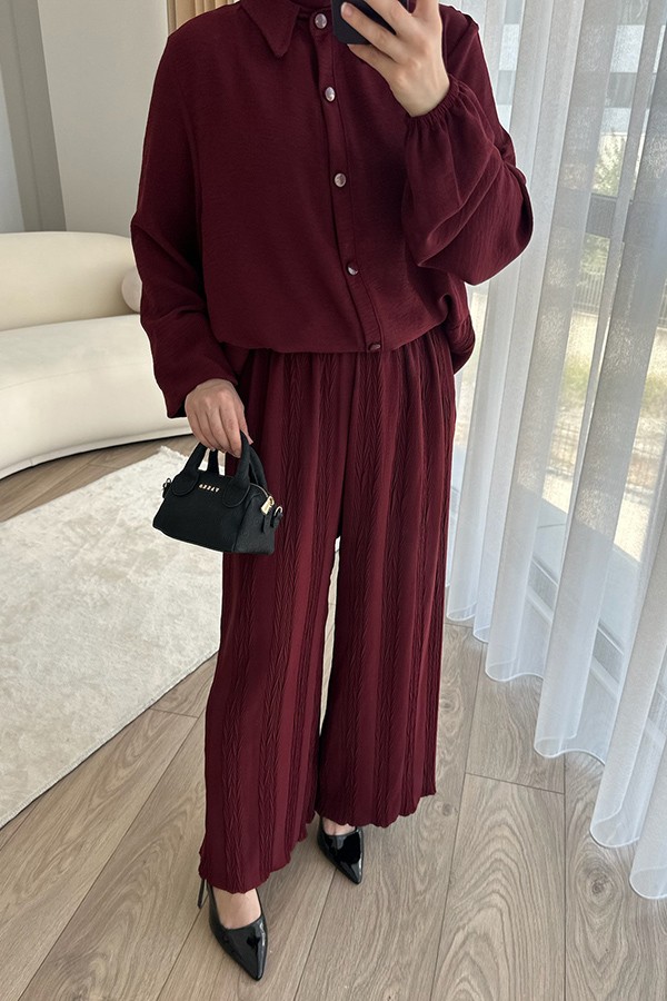 Kadın İkili Takım Geniş Kesim Bordo