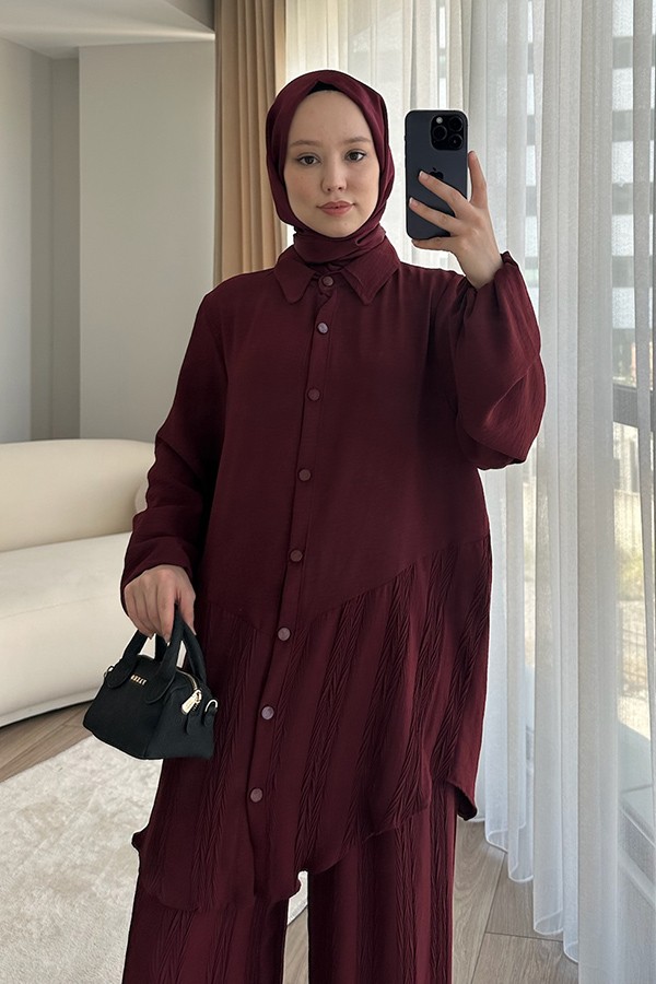 Kadın İkili Takım Geniş Kesim Bordo