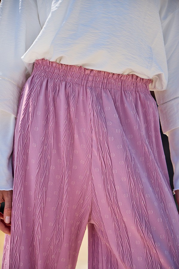 Kadın Pantolon Ayrobin Kumaş Pembe Puantiyeli