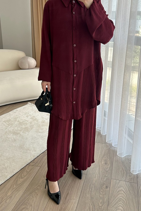 Kadın İkili Takım Geniş Kesim Bordo