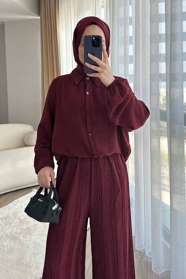 Kadın İkili Takım Geniş Kesim Bordo