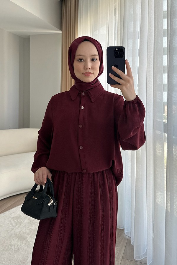 Kadın İkili Takım Geniş Kesim Bordo