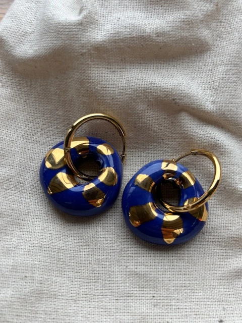 El Yapımı Seramik Küpe - Mavi