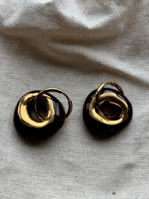 El Yapımı Seramik Küpe - Acı Kahve