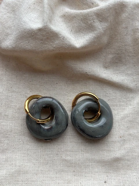 El Yapımı Seramik Küpe - Mavi Gri (Lüstersiz)