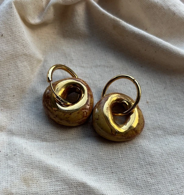 El Yapımı Seramik Küpe - Açık Kahve