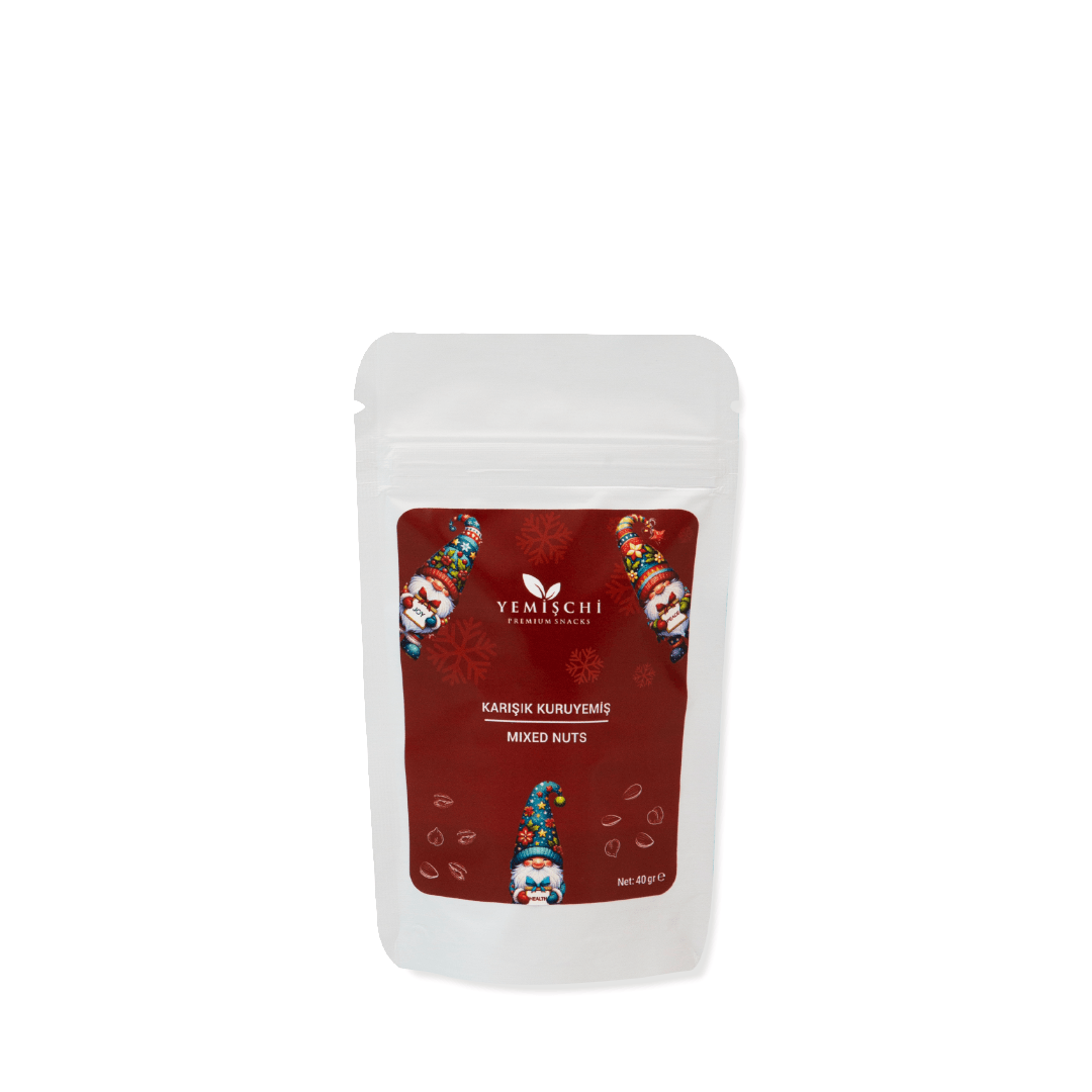 Yılbaşı Çerezi-Karışık Kuruyemiş 40gr-Beyaz Doypack - Bordo