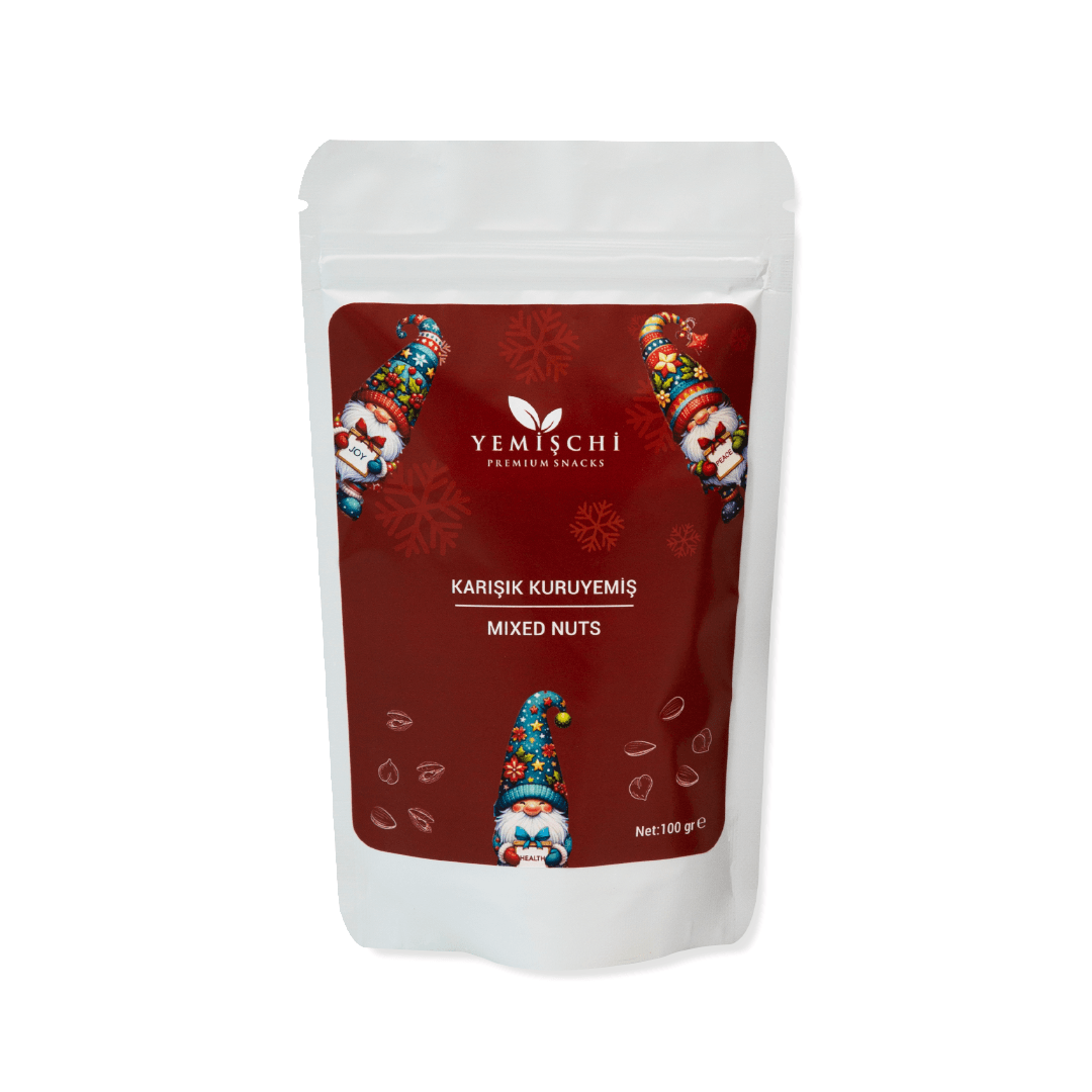 Yılbaşı Çerezi – Karışık Kuruyemiş – Gnome – Beyaz Doypack