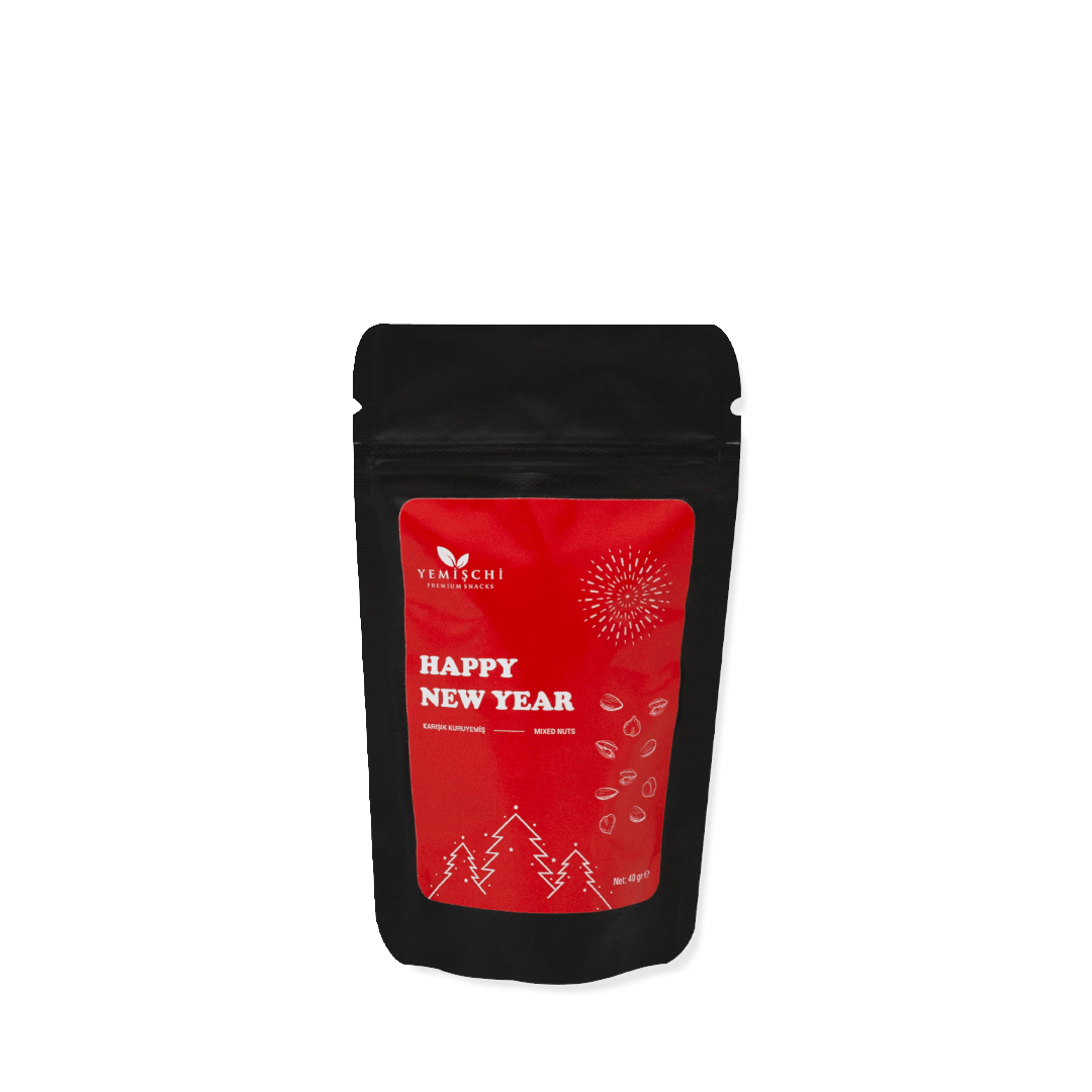 Yılbaşı Çerezi-Karışık Kuruyemiş 40gr-Siyah Doypack - Kırmızı Tabak