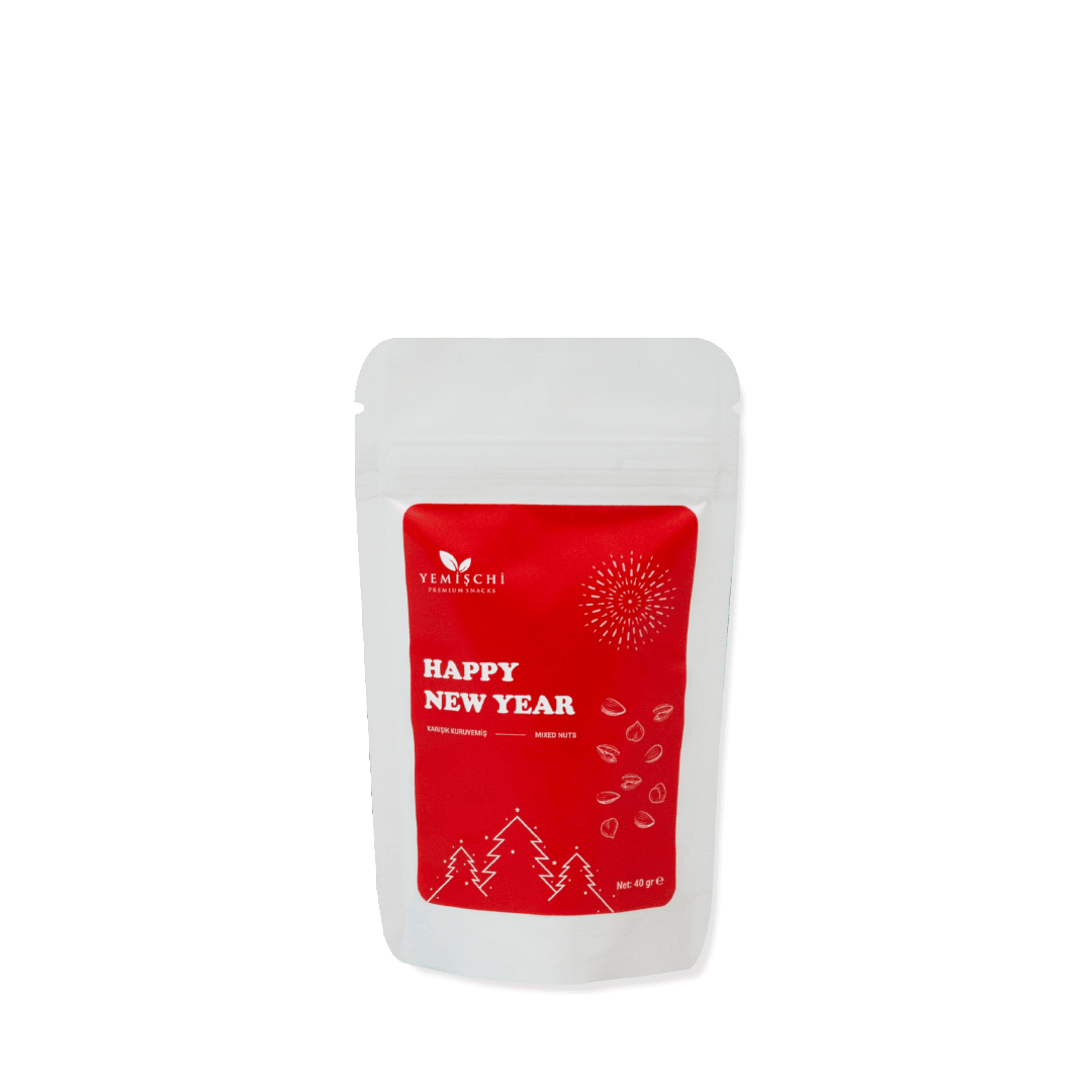 Yılbaşı Çerezi-Karışık Kuruyemiş 40gr-Beyaz Doypack - Kırmızı Tabak