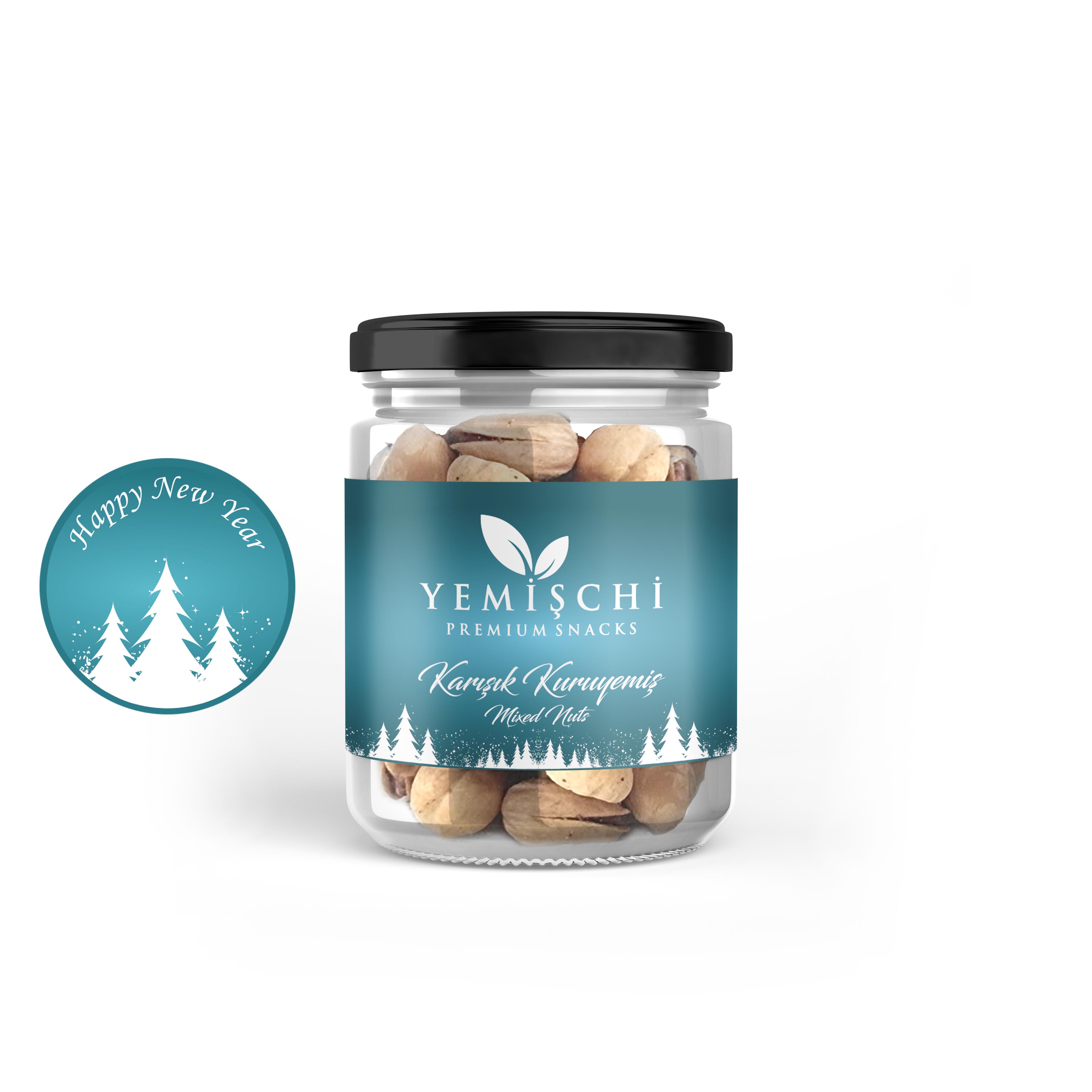 Yeni Yıl Temalı Cam Kavanozda Kavrulmuş Karışık Kuruyemiş 85gr