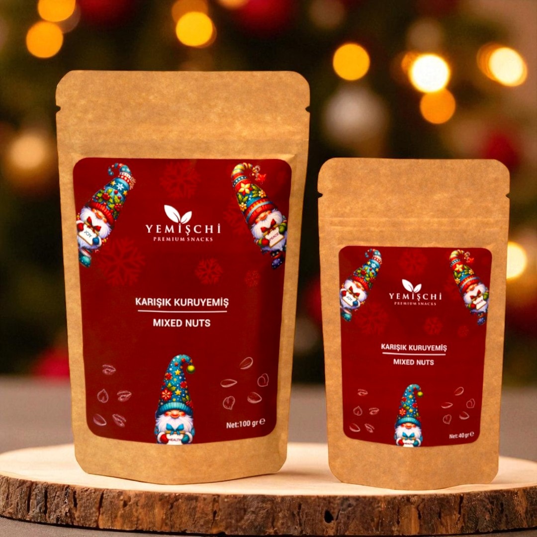 Yılbaşı Çerezi – Karışık Kuruyemiş – Gnome – Kraft Doypack