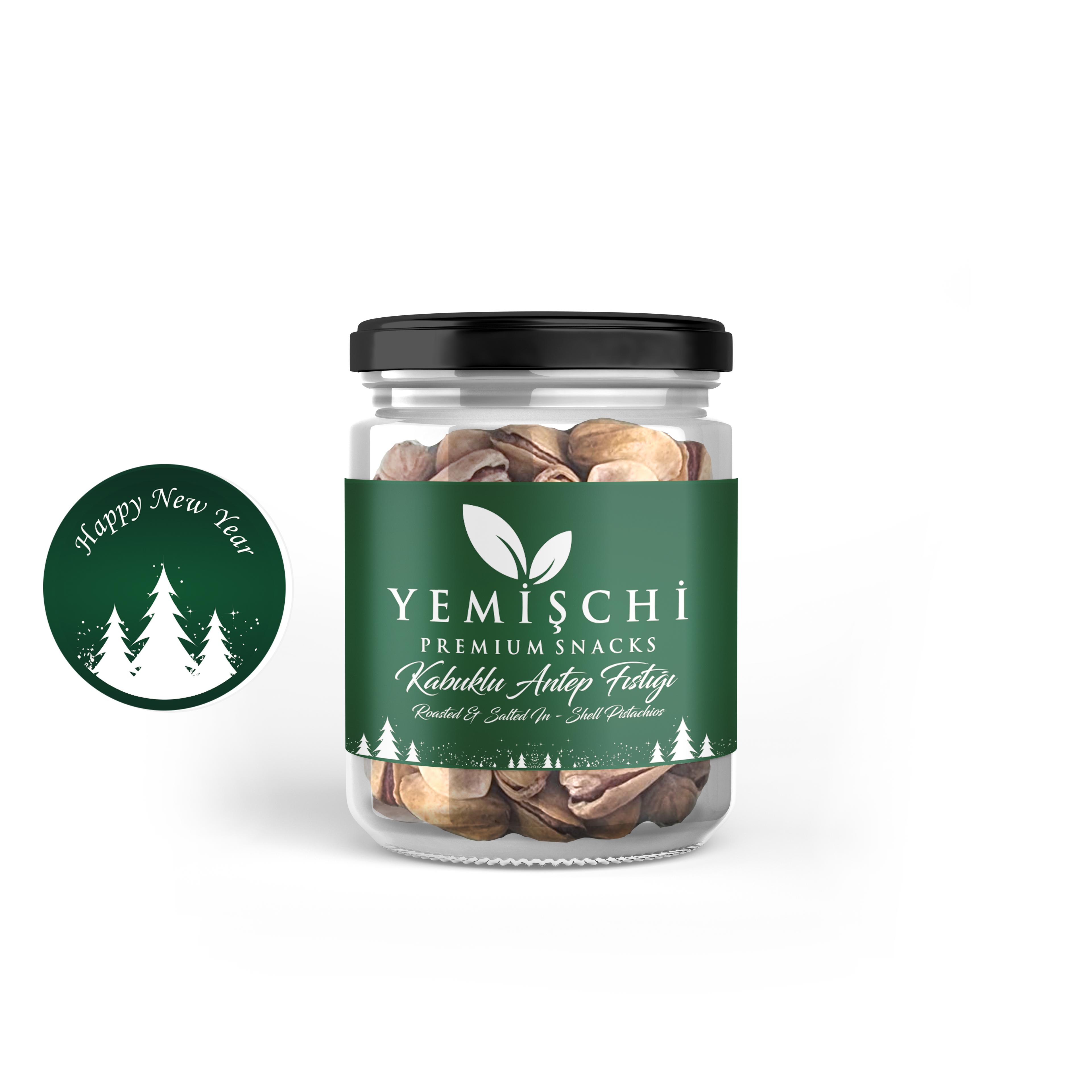 Yeni Yıl Temalı Cam Kavanozda Kabuklu Antep Fıstığı 85gr