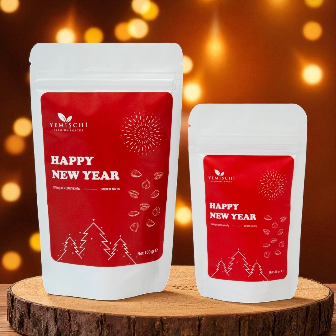 Yılbaşı Çerezi – Karışık Kuruyemiş- Ağaç-Beyaz Doypack