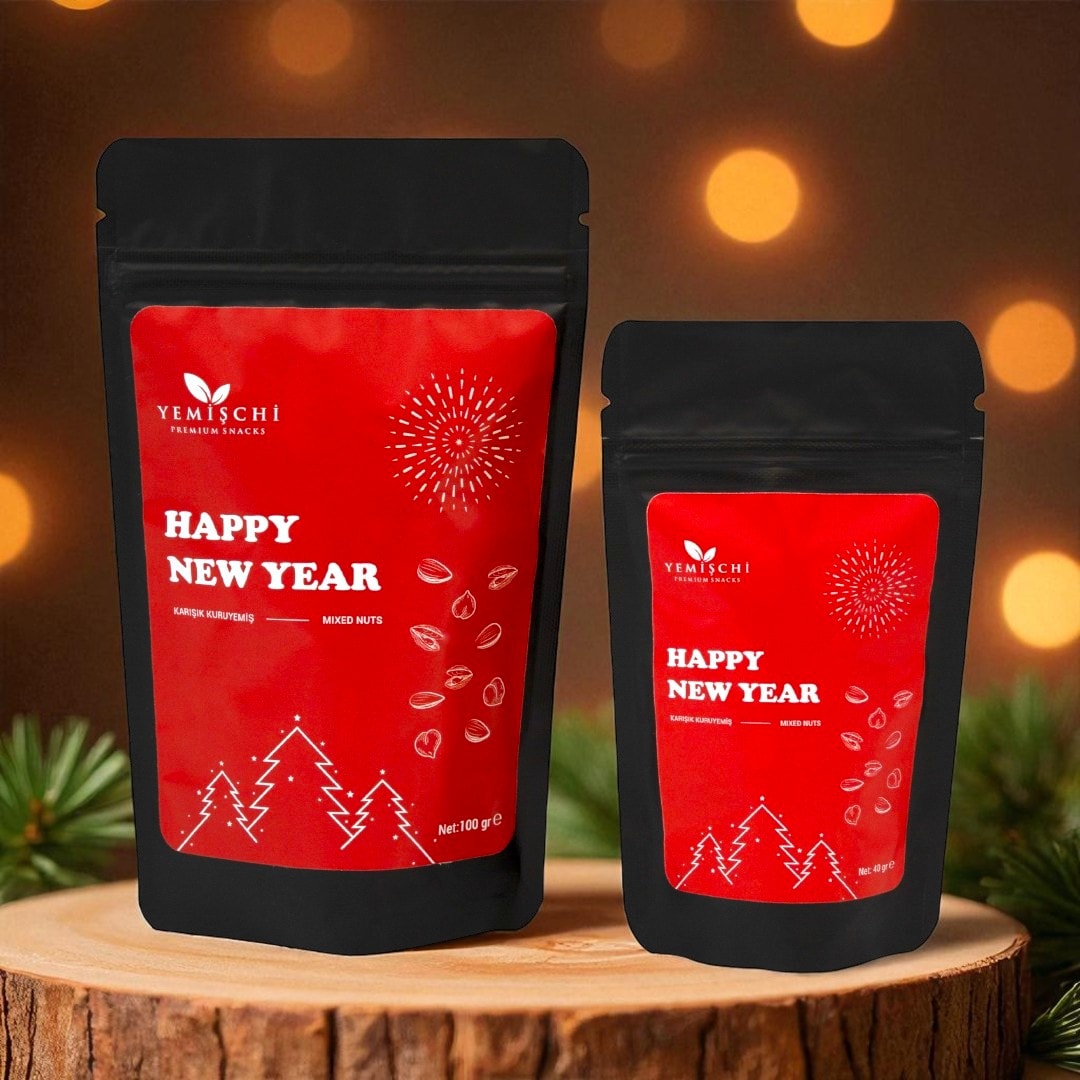 Yılbaşı Çerezi – Karışık Kuruyemiş- Ağaç-Siyah Doypack