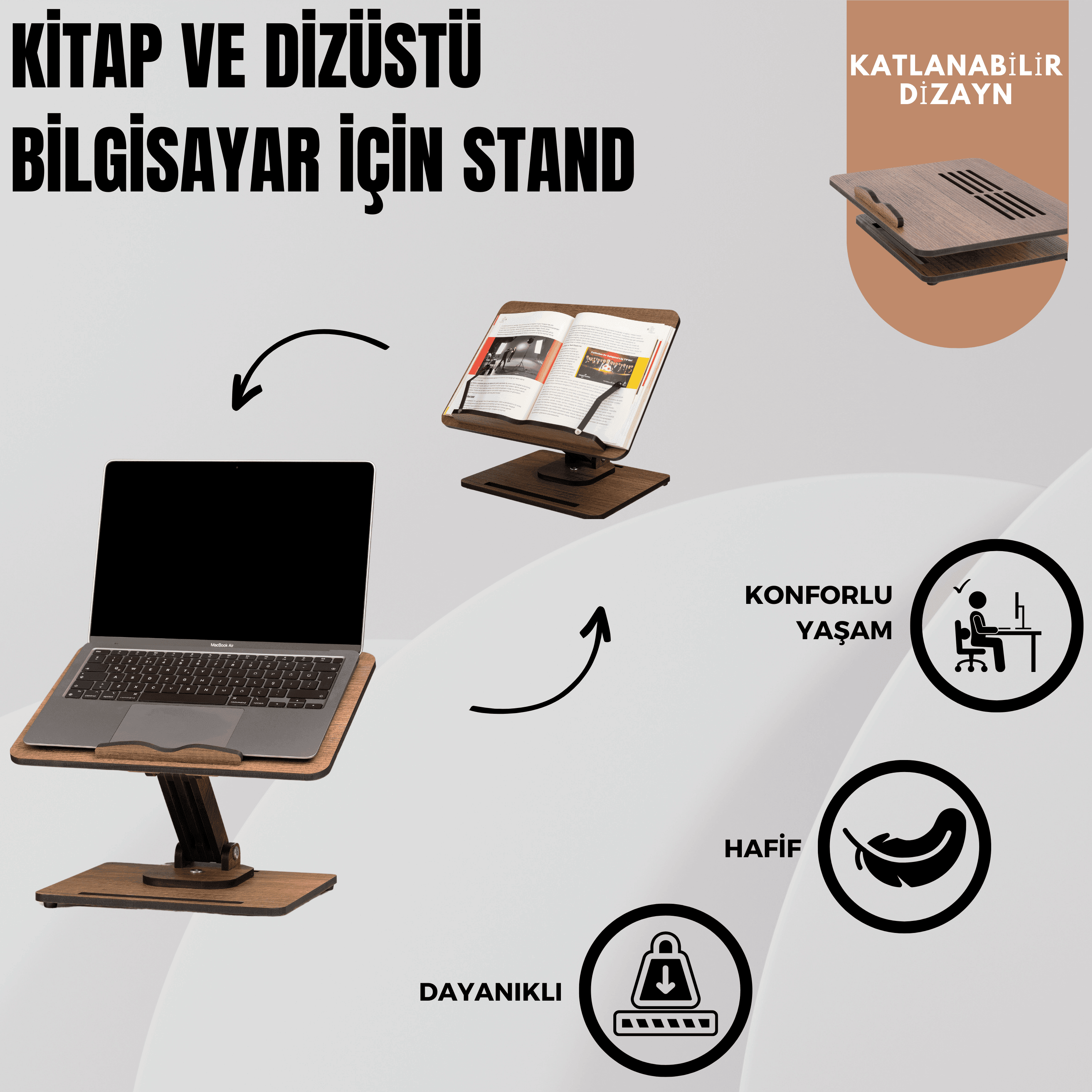 Yükseklik Ayarlanabilir Katlanabilir 360º Dönebilen Kitap Okuma Standı  Laptop Standı