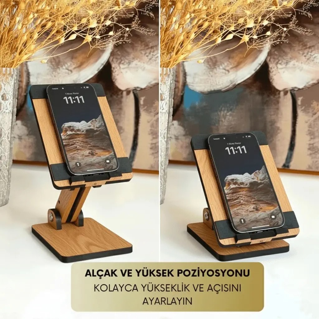 Eğim ve Yükseklik Ayarlanabilir Telefon Standı (Meşe)