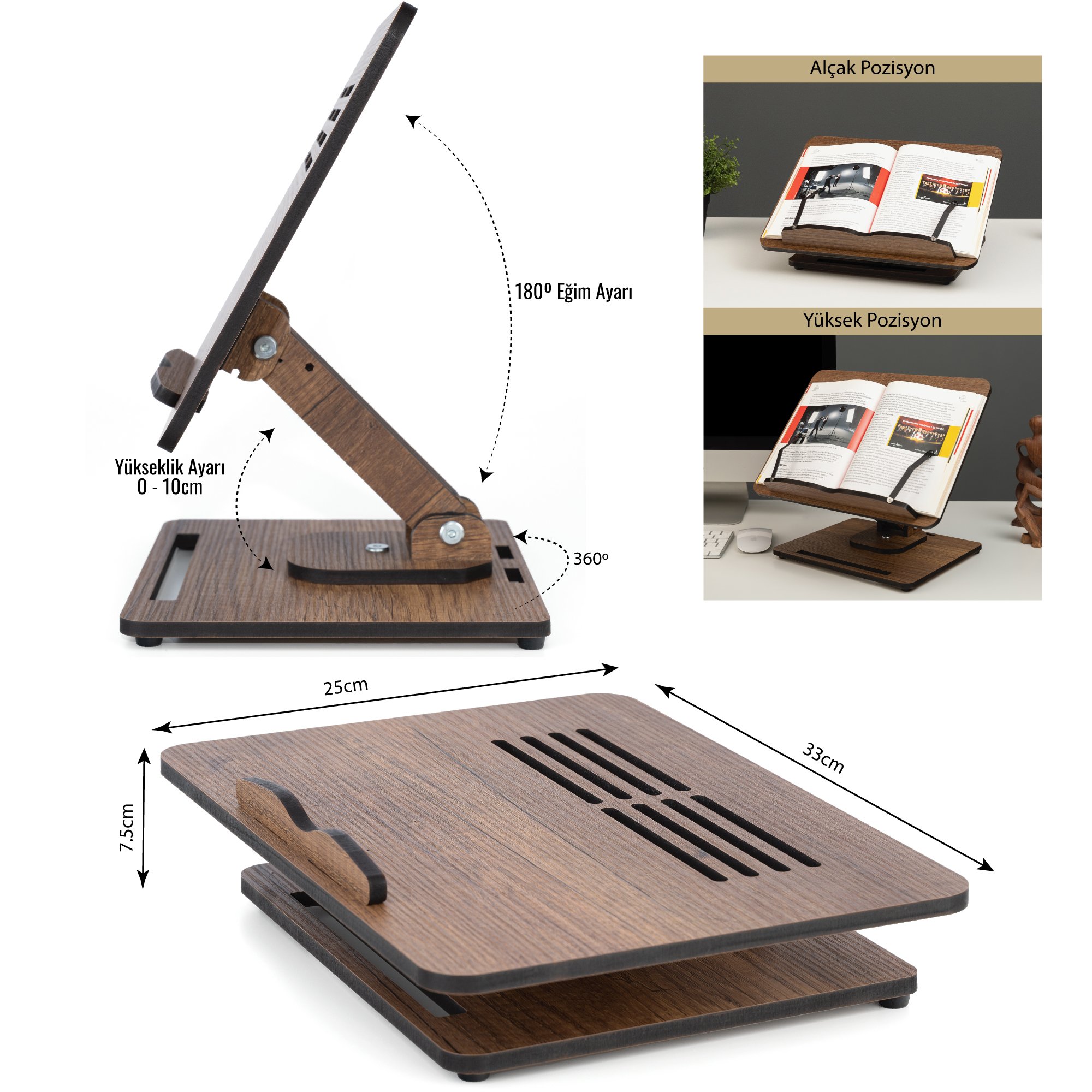 Yükseklik Ayarlanabilir Katlanabilir 360º Dönebilen Kitap Okuma Standı  Laptop Standı