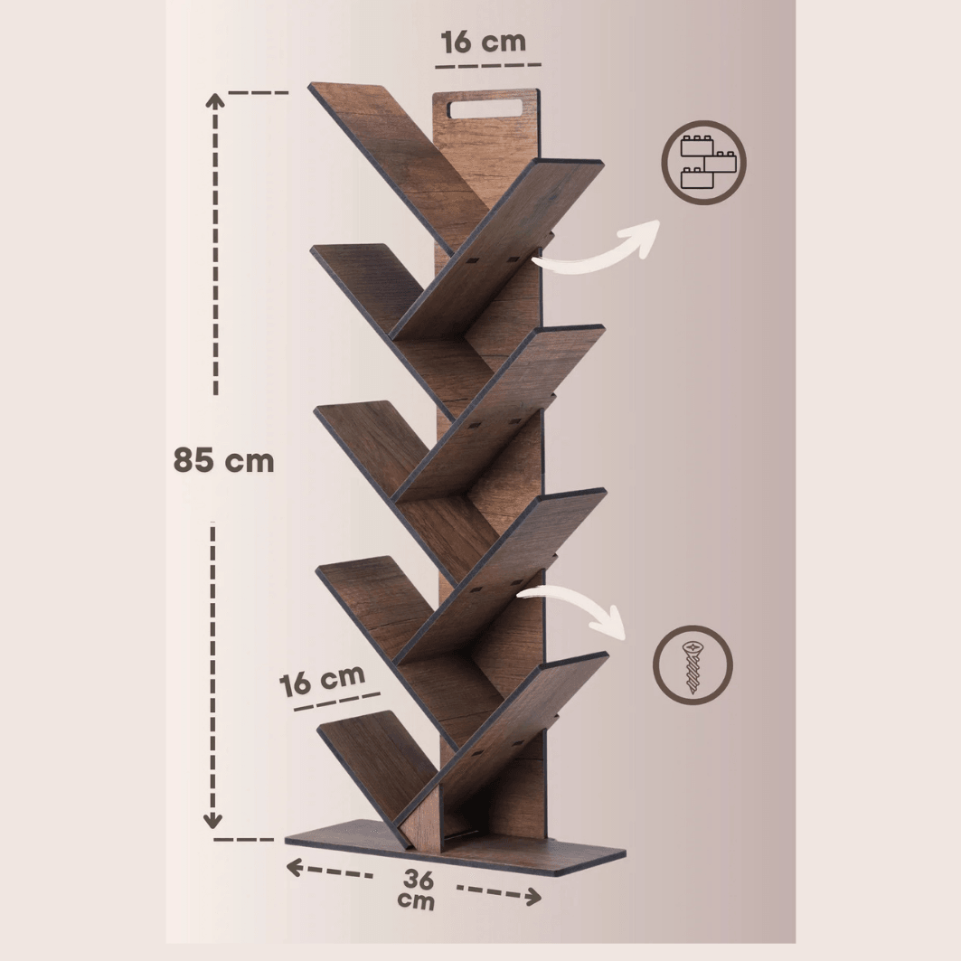 Geometrik 8 Raflı Ağaç Kitaplık